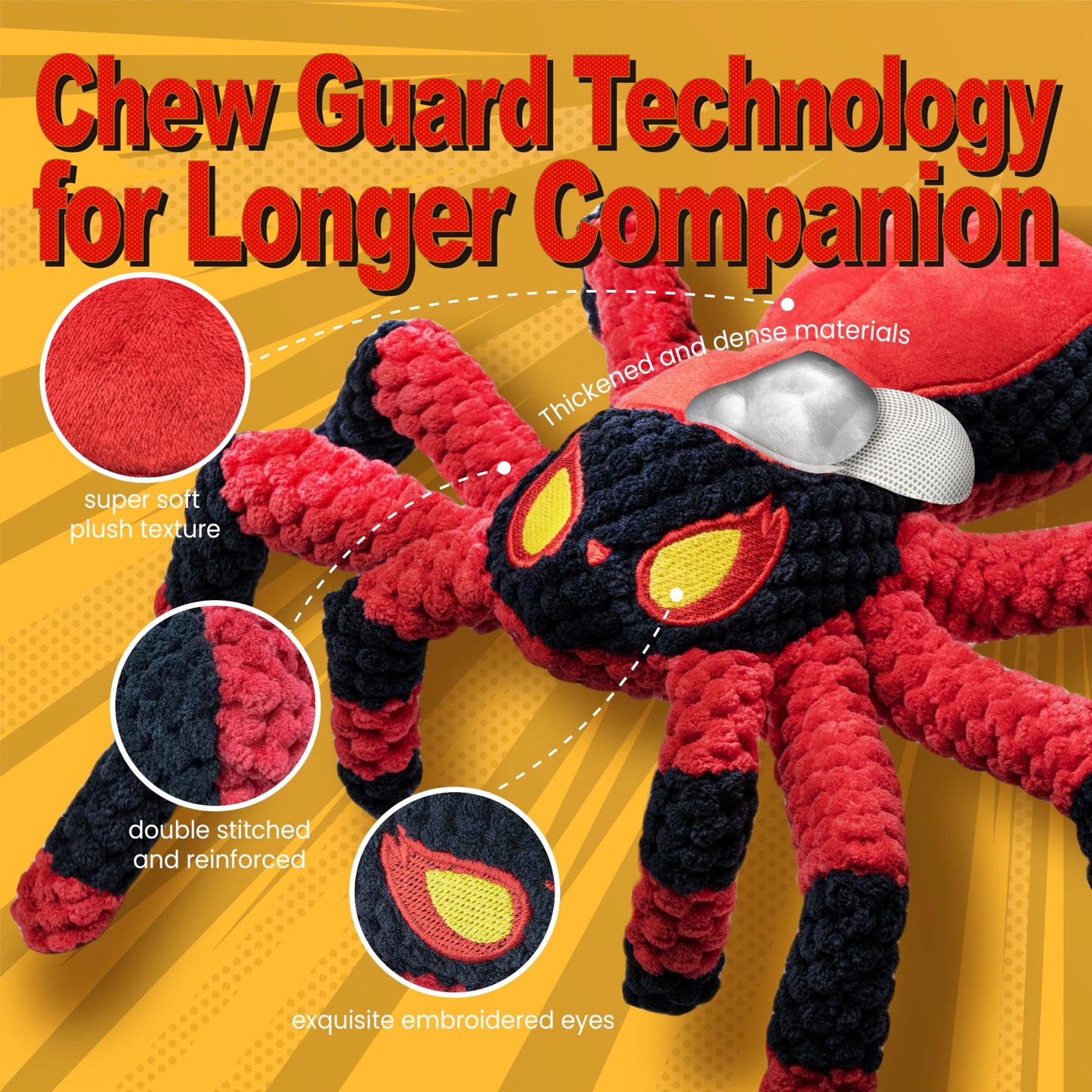 LEGEND SANDY Dog Toys for Large Dogs, Squeaky Dog Toys to Keep Them Busy, Interactive Dog Toy, Crinkle Tug of War Dog Toy (Red)