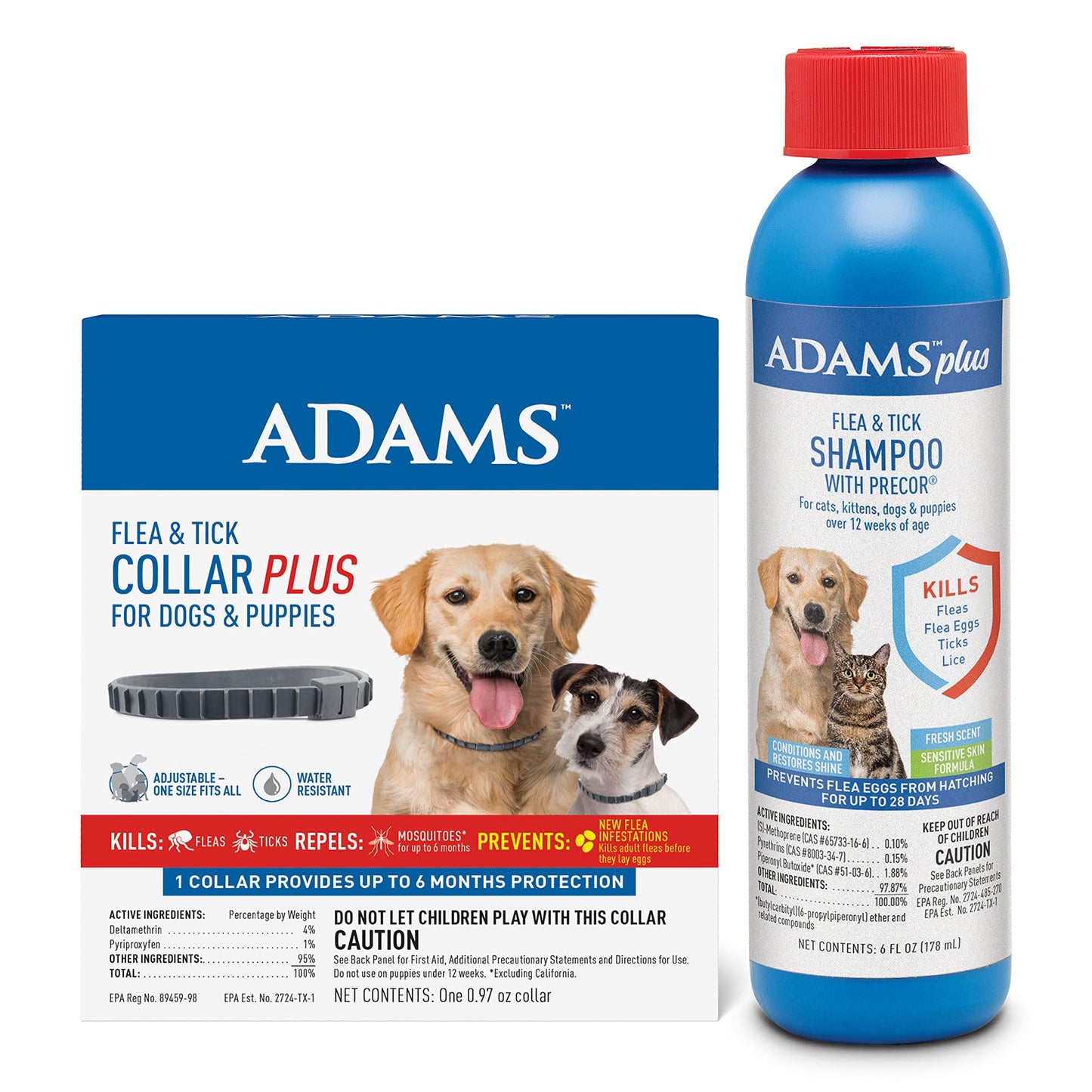 Adams Plus Flea Collar + Shampoo Bundle