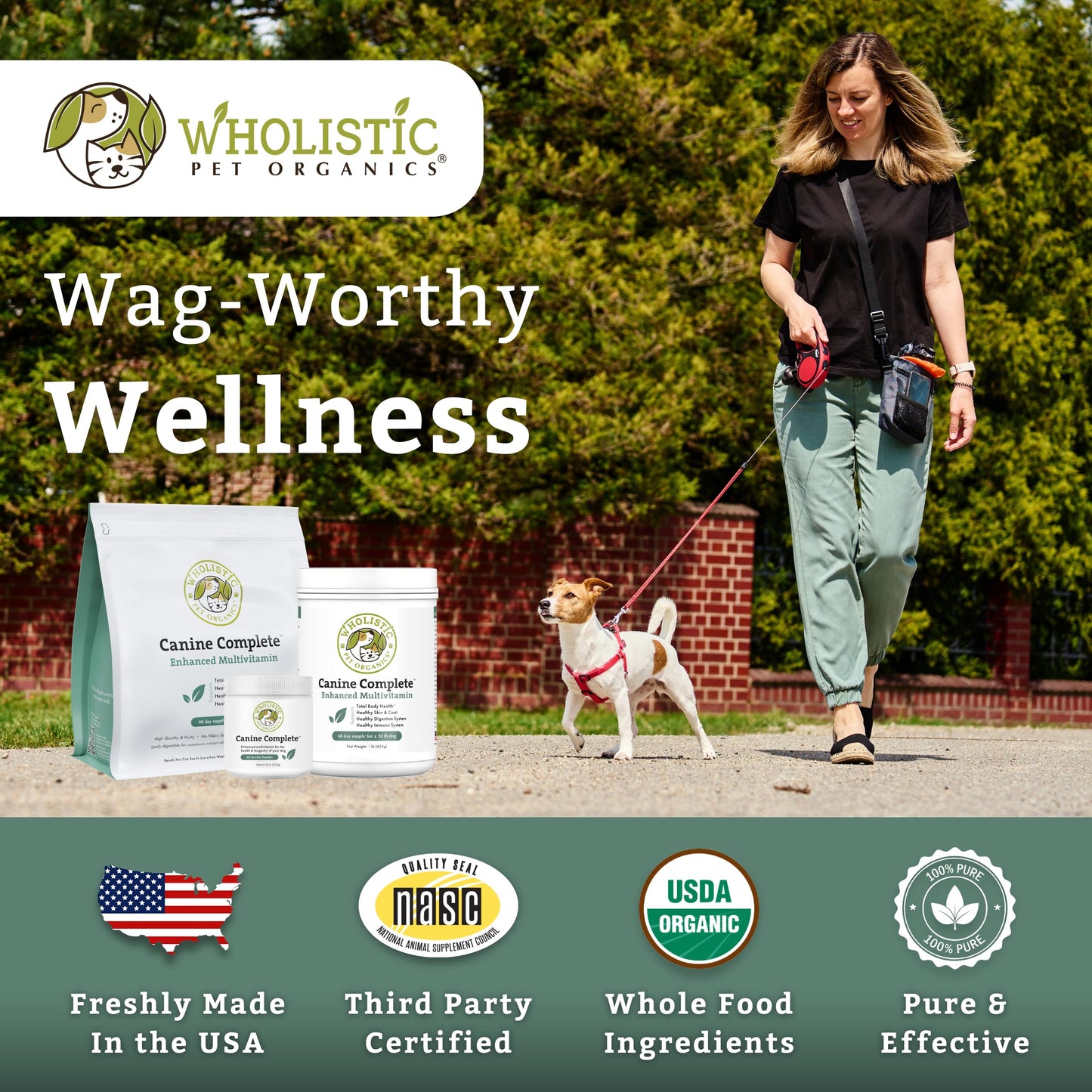 Wholistic Pet Organics Canine Complete - Dog Multivitamin Powder - 1 Lb - Daily Dog Vitamins and Supplements for Homemade Food - Immune System, Skin, Coat & Overall Health - Small and Large Breed