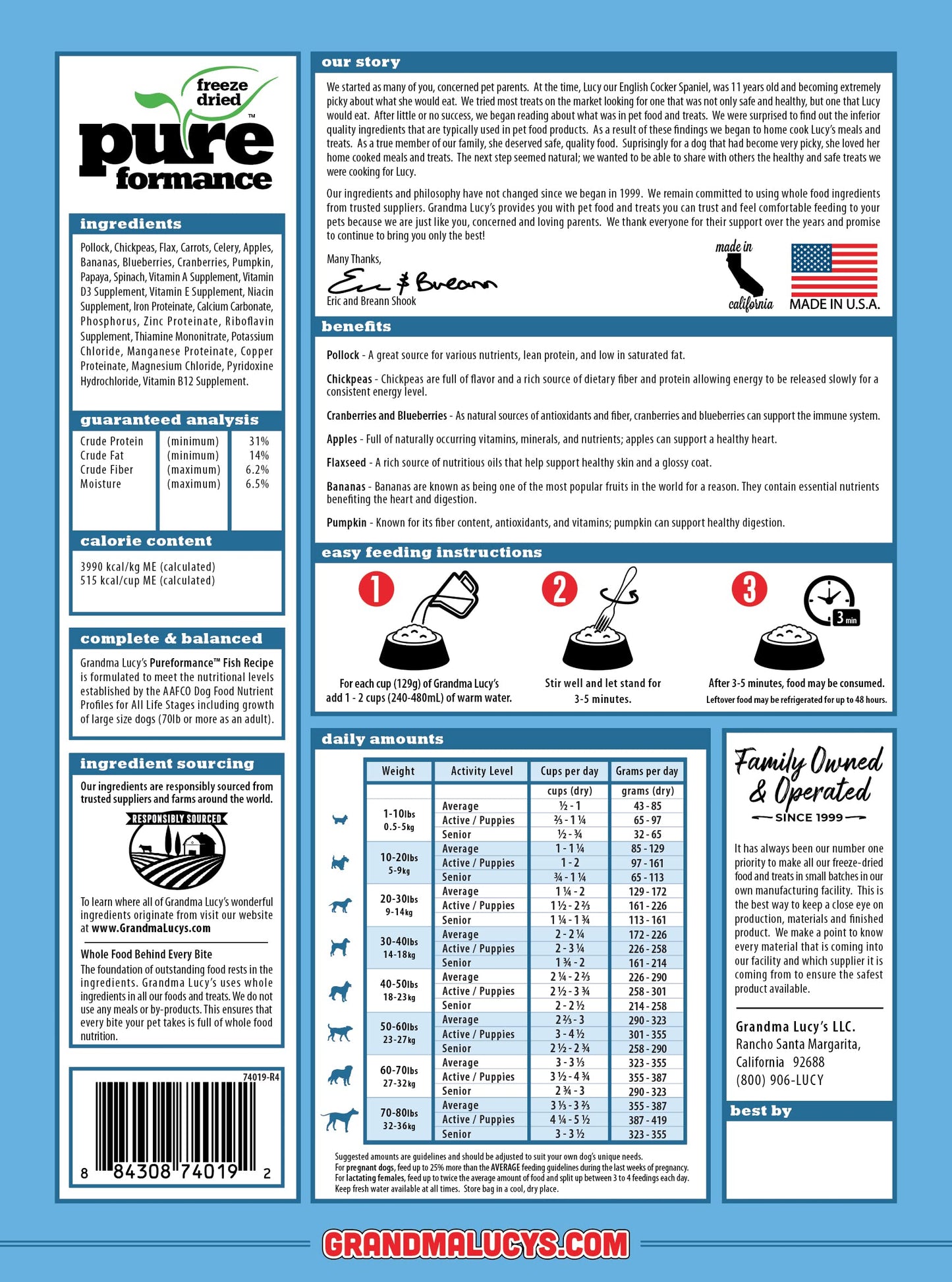 Grandma Lucy's PUREformance Dog Food, Grain Free and Freeze-Dried - Fish, 10 Pound Bag