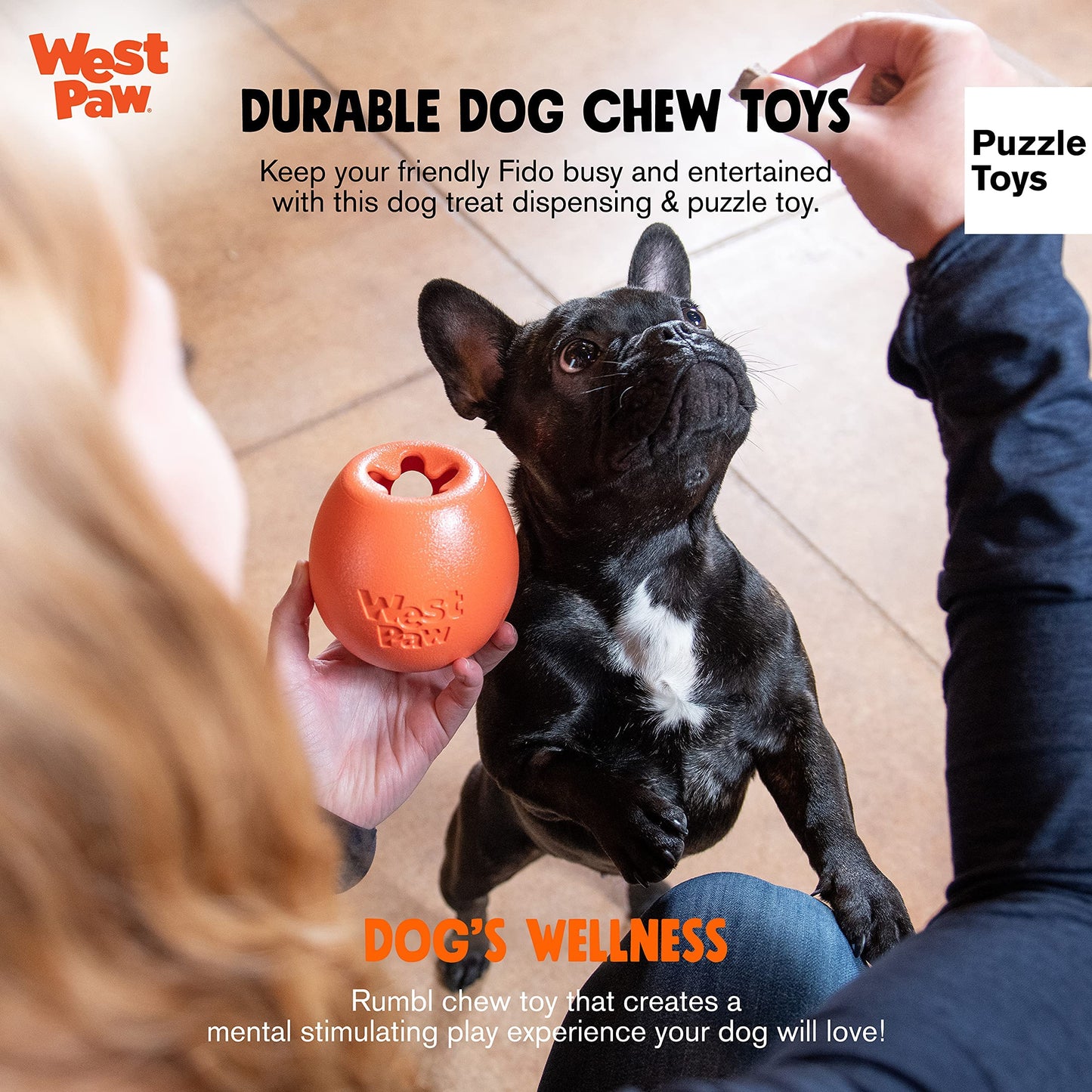 WEST PAW Zogoflex Rumbl Treat-Dispensing Dog Toy – Interactive Slow-Feeder Chew Toy for Dogs – Dog Enrichment Toy – for Moderate Chewers, Fetch, Catch – Holds Kibble, Treats (Jungle Green, Small)