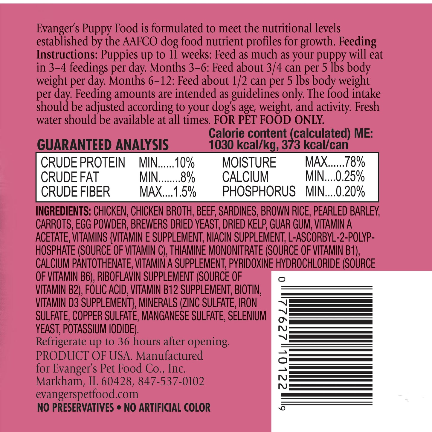 Evanger's Heritage Classic Puppy Food – 12 Count, 12.5 oz Each – Tasty Meat-Based Formula for Puppies & Underweight Dogs – Added Vitamins & Chelated Trace Minerals – Grain & Gluten Free