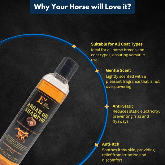 E3 Argan Oil Shampoo + Conditioner 8 oz - E3 Argan Oil Shampoo for Horses - Deep Moisturizing, Strengthens Hair, Enhances Shine, Gentle Formula, Vet Approved