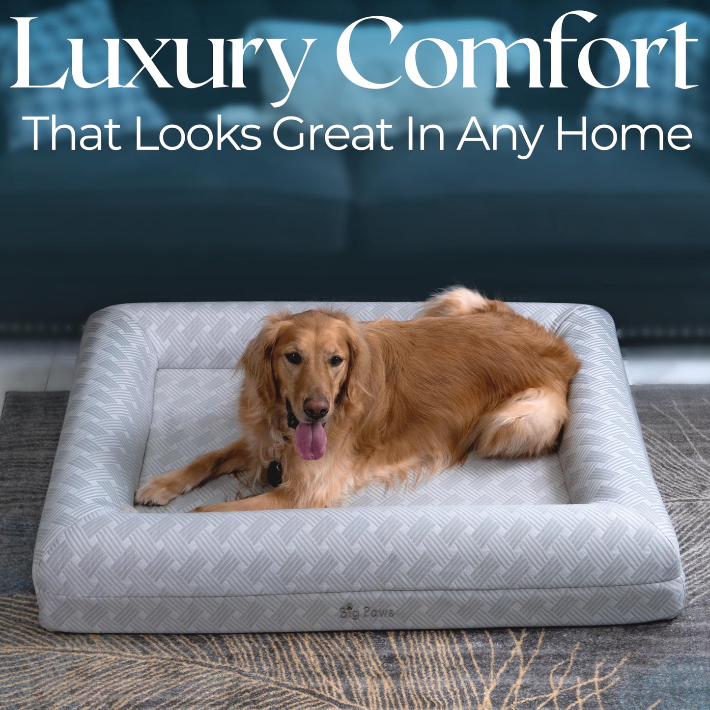 Big Paws Large Cooling Orthopedic Dog Bed for Large Dogs - Ice Silk Cooling Cover, 5 Waterproof Liners, Non-Slip Bottom, Raised Bolsters, Machine Washable Dog Bed - Gray