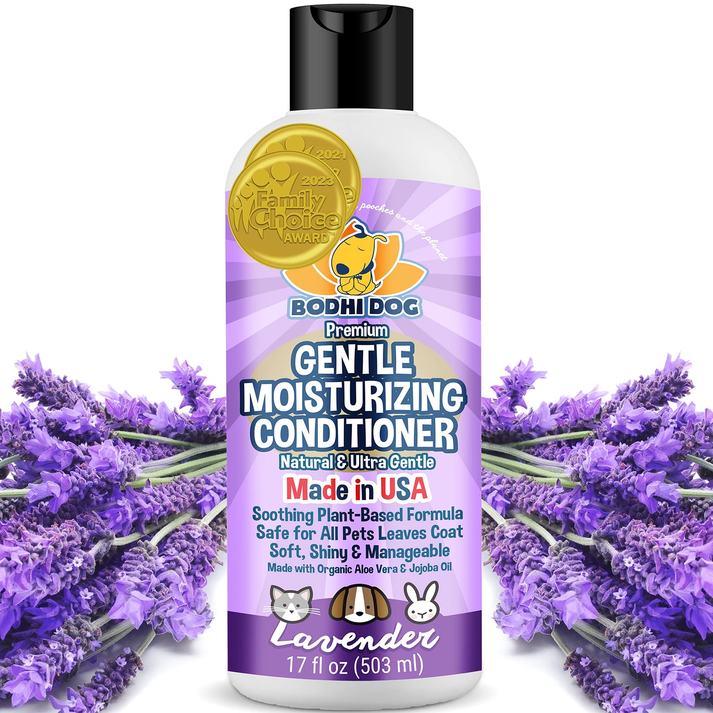 Bodhi Dog Gentle Moisturizing Dog Conditioner - Soothing Plant-Based Formula with Aloe Vera & Jojoba Oil - Hydrates & Softens Coat - Leaves Coat Soft Shiny & Manageable - Lavender Scent (17 Fl Oz)