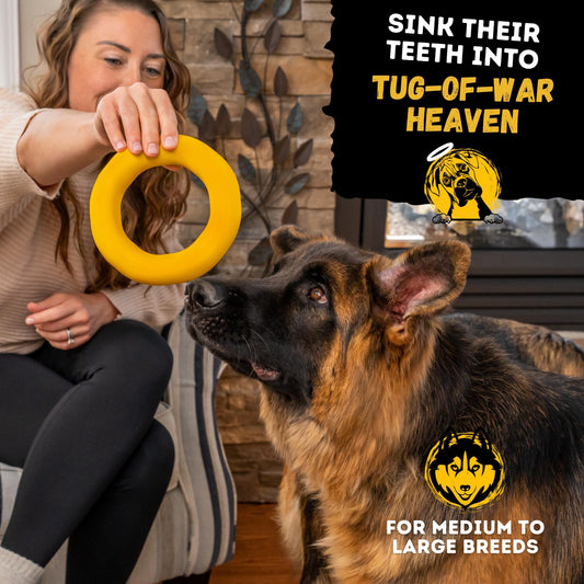 WoofBite Indestructible Dog Chew Toy - Lifetime Replacement - Durable Toy for Aggressive Chewers - Safe Non-Toxic Natural Rubber - Chew, Tug & Fetch - Tough, Heavy Duty - Med/Large Breed, 6.5”x1.25”