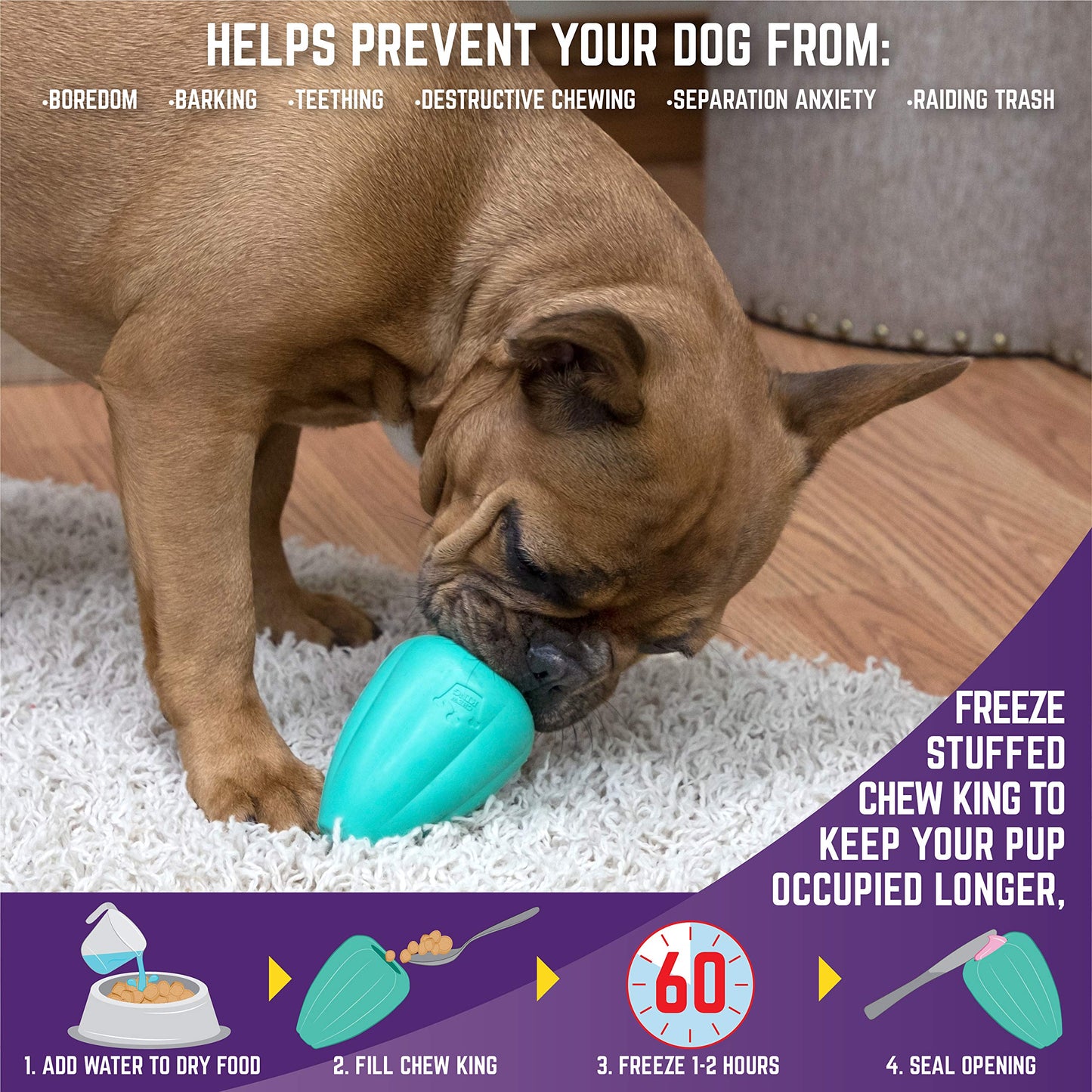 Chew King Premium Treat Dog Toy, Medium, Extremely Durable Natural Rubber Toy, Pack of 2