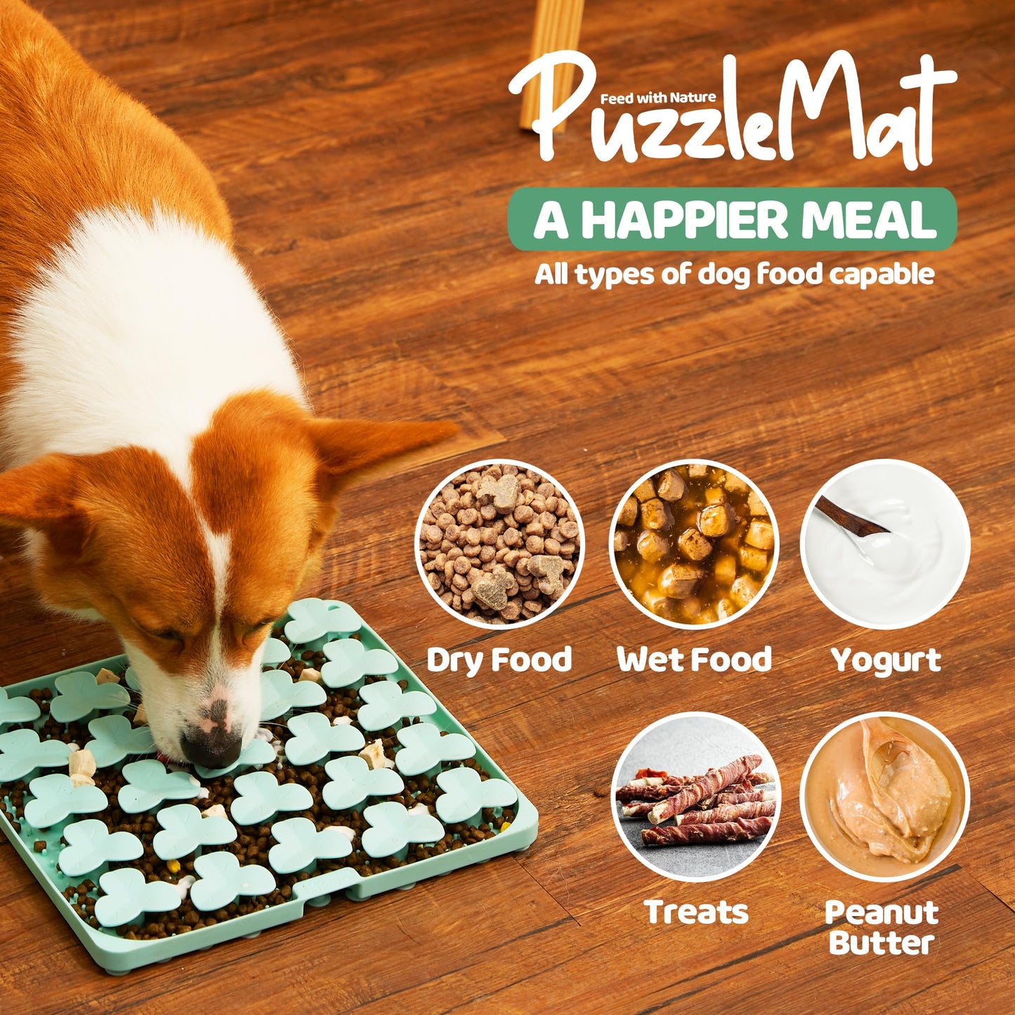 Silicone Mat with Suction Cups, Slow Feeder Bowl for Dry and Wet Food, Enrichment for All Breed Dogs, Green