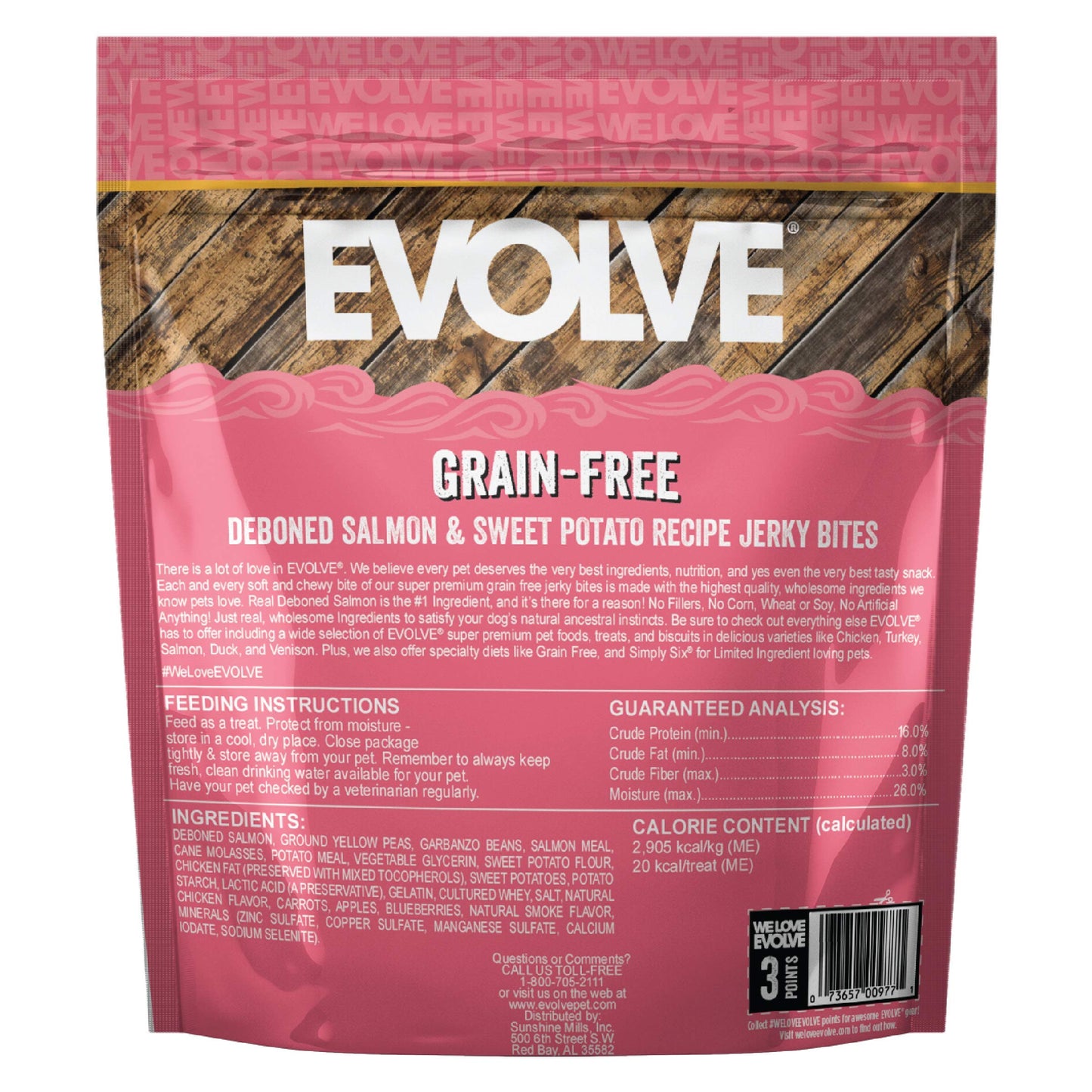 Evolve Grain Free Salmon and Sweet Potato Jerky Bites Dog Treats