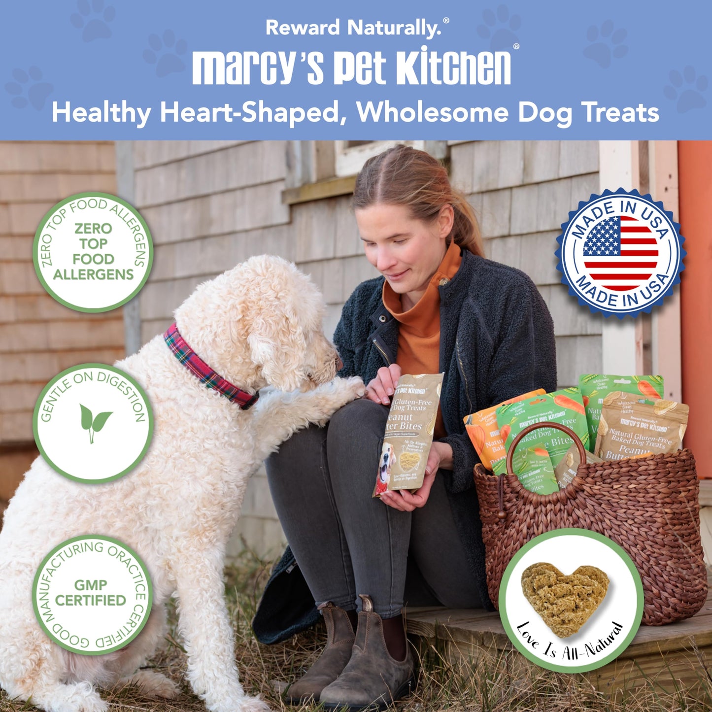 Marcy's Pet Kitchen-Diabetic- All Natural, Crunchy, Peanut Butter Dog Treats - Vet Approved- No Preservatives-Vegan, Gluten Free, Human Grade - Crunchy-Made in The USA, Healthy Peanut Butter Treats