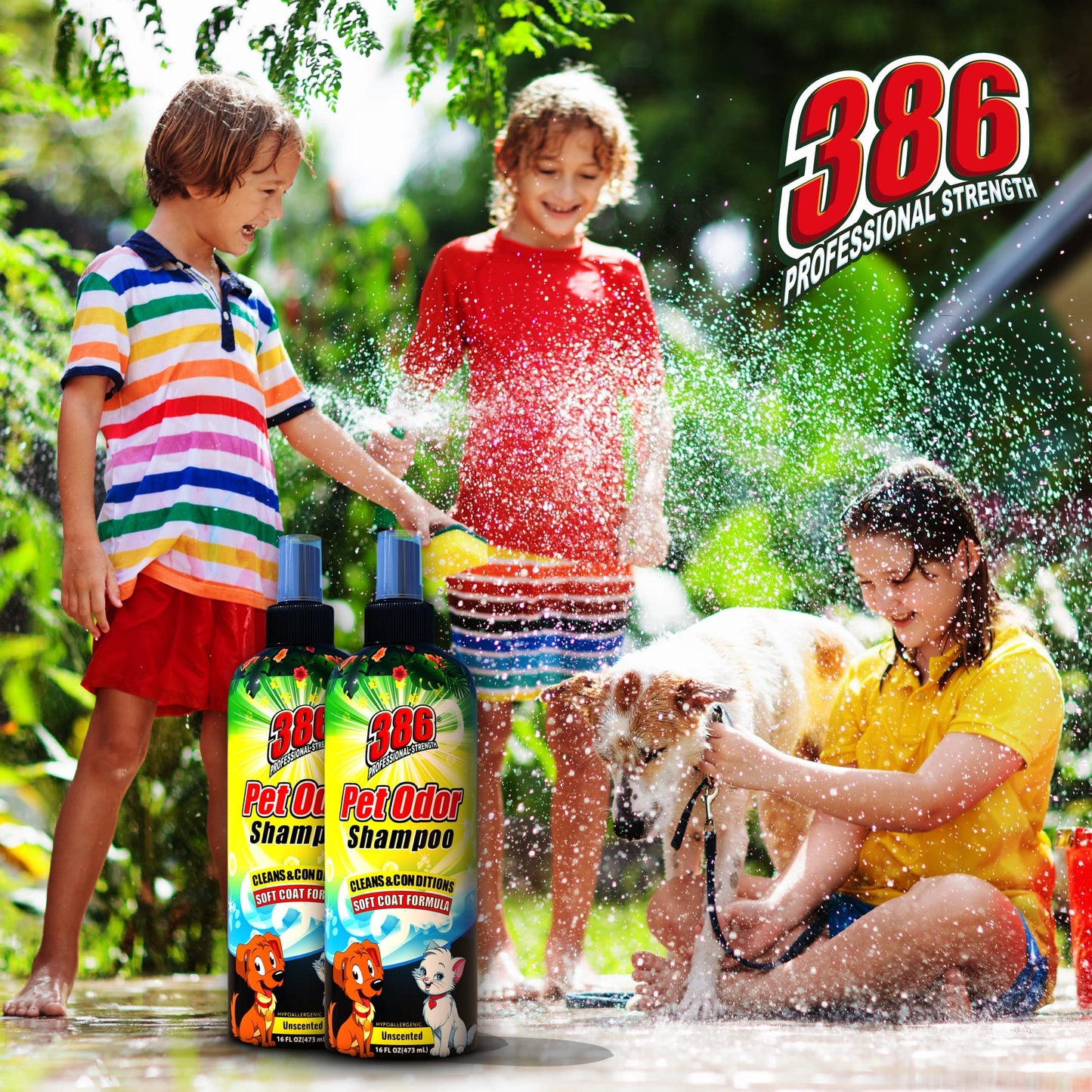 386 Professional Strength Dog Shampoo and Conditioner – 16 FL Oz Pet Odor Dog Shampoo for Smelly Dogs – Soft Coat Formula with Safe Ingredients – Unscented Hypoallergenic Dog Shampoo