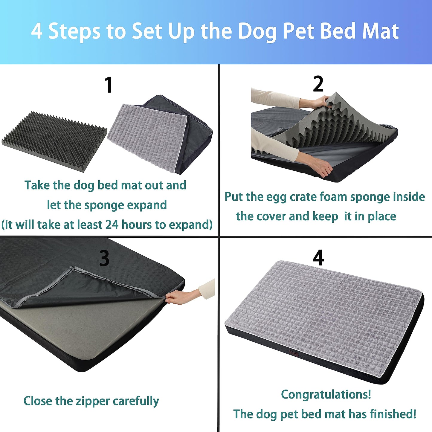 YIZHUOPET Dog Bed, Waterproof Orthopedic Dog Beds for Large/Medium/Small Dogs, Dog Crate Pad with Removable Washable Pet Mat Cover, Non-Slip Bottom (L(36''x27''x3''), Grey Side