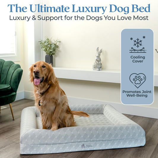 Big Paws Large Cooling Orthopedic Dog Bed for Large Dogs - Ice Silk Cooling Cover, 5 Waterproof Liners, Non-Slip Bottom, Raised Bolsters, Machine Washable Dog Bed - Gray