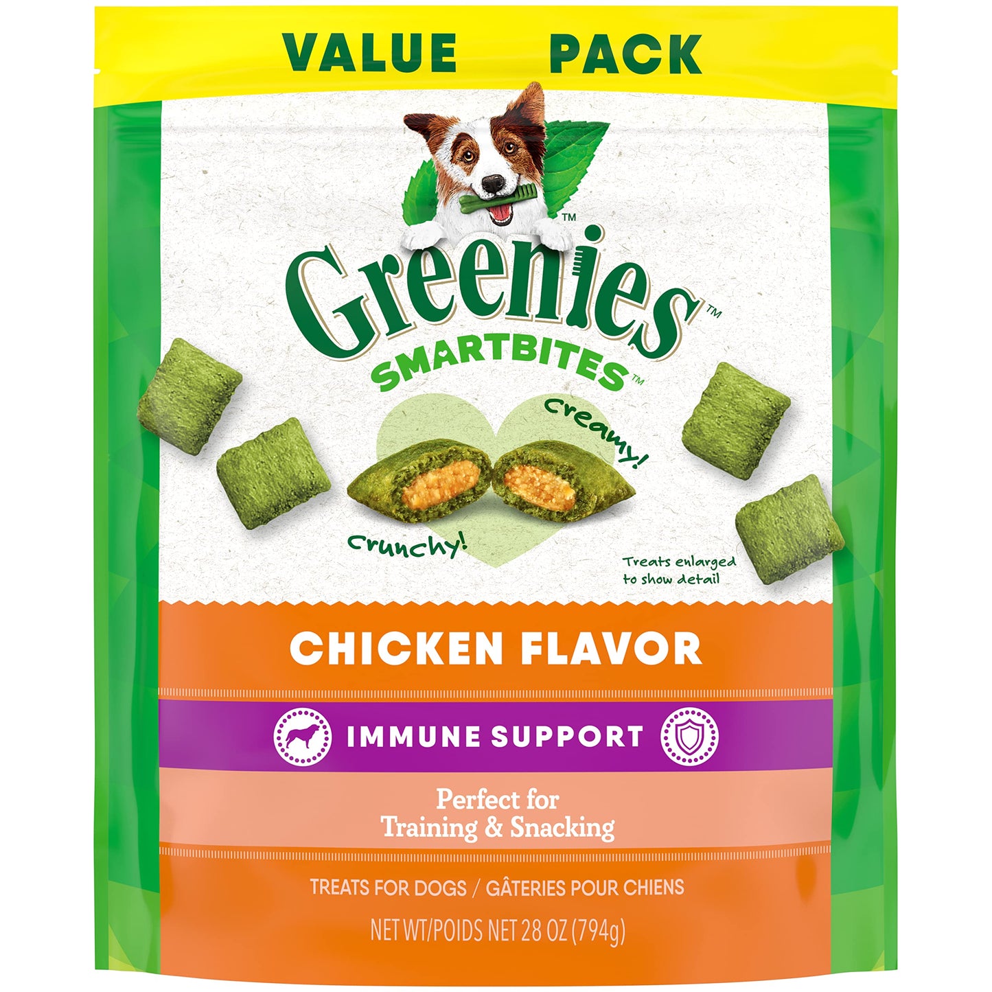 Greenies Smartbites Immune Support Crunchy & Soft Dog Treats, Chicken Flavor, 28 oz. Pack