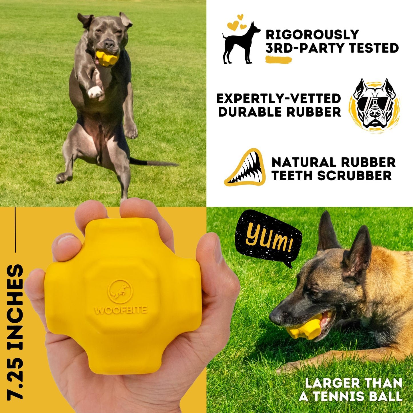 WoofBite Indestructible Jumping Jack Chew Toy - Lifetime Replacement - Durable Dog Toy for Aggressive Chewers - Safe, Non-Toxic Natural Rubber - Interactive, Chew & Fetch - Tough, Heavy Duty - 4.5”