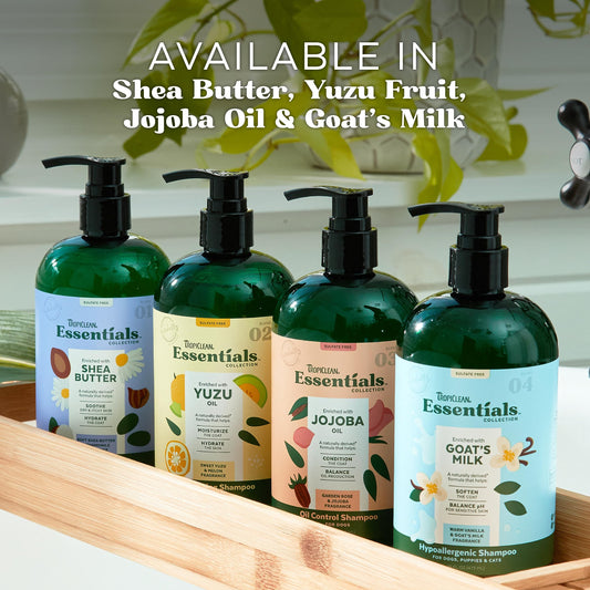 TropiClean Essentials Shea Butter Shampoo for Dogs | Puppies & Cats | Soothe Dry & Itchy Skin | Hydrate The Coat | Derived from Natural Ingredients