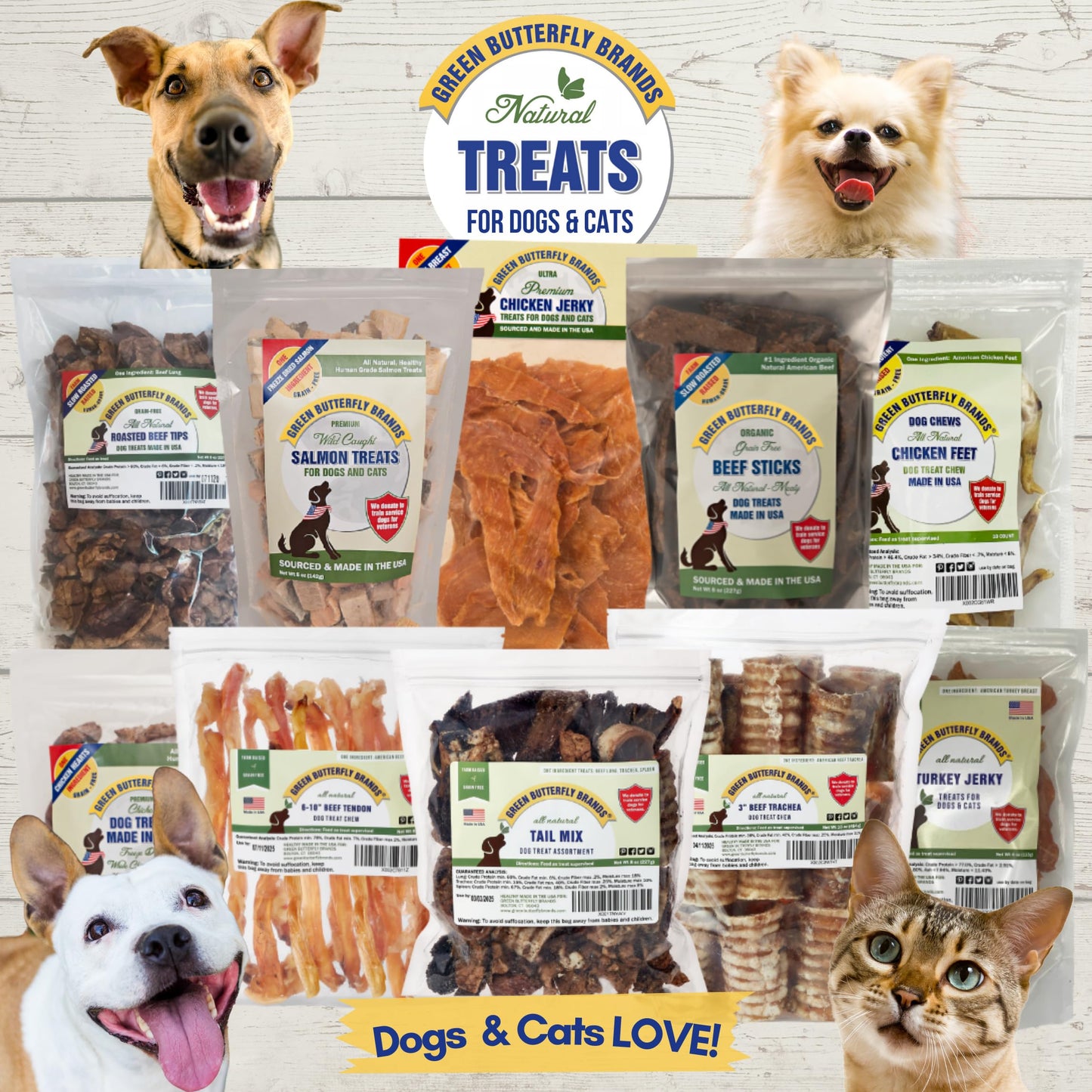 Green Butterfly Brands Chicken Jerky - Dog Treats Made in USA Only - 1 Ingredient: USDA Grade A Chicken Breast - No Additives or Preservatives - Grain Free Snack, All Natural Premium Strips, 8 Ounces