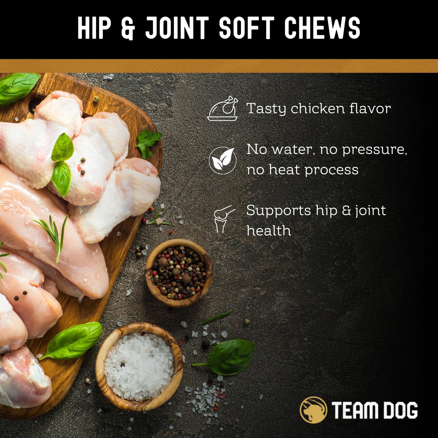 TEAM DOG Hip and Joint Chews for Dogs | Arthritis & Joint Support Supplements for Dogs | MSM, Chondroitin & Glucosamine | Small, Medium & Large Breed | Chicken, Duck & Pea Flavor | 120 Count
