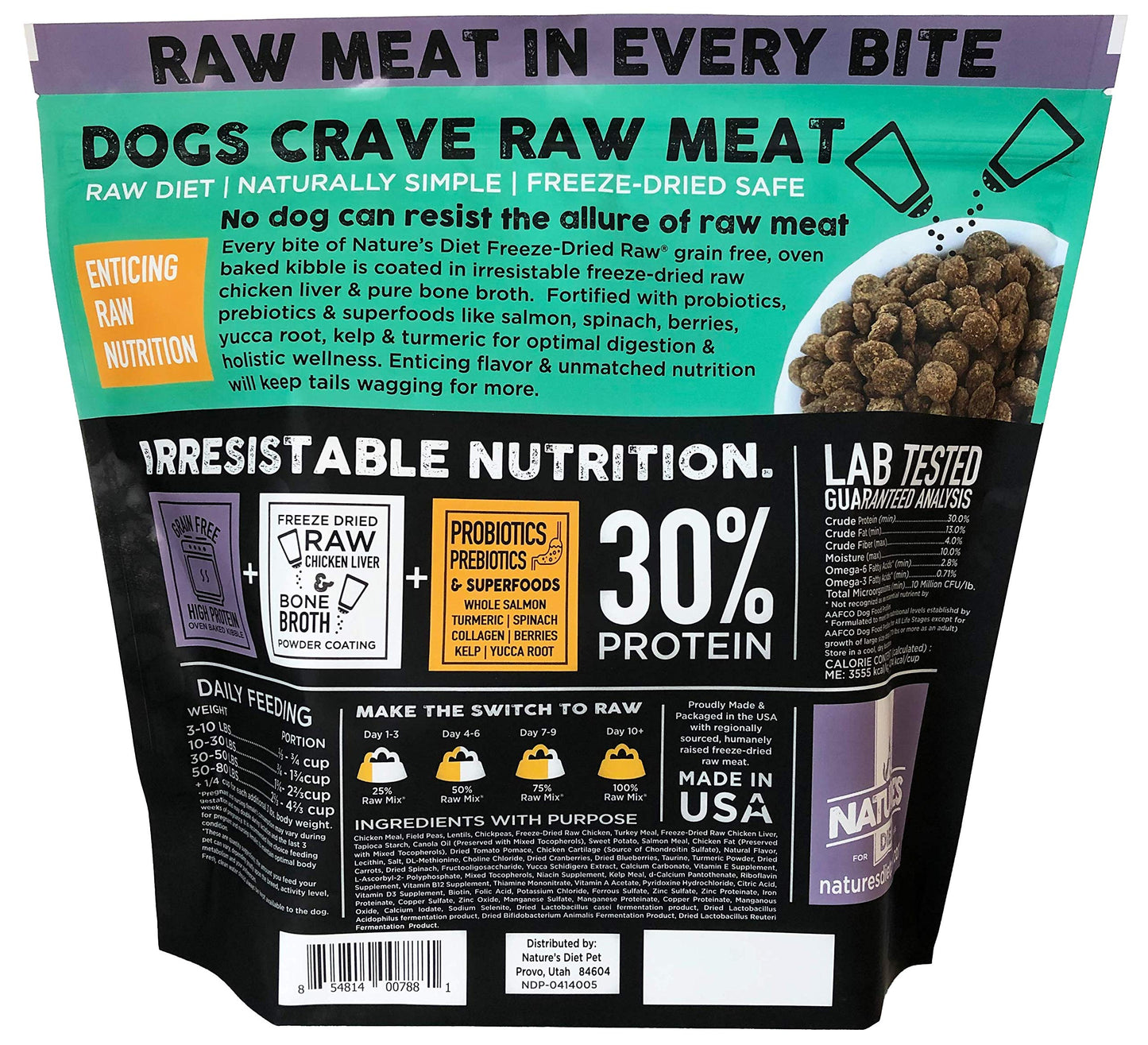 Nature's Diet Freeze-Dried Fresh Raw Coated Chicken, Bone Broth & Superfoods Kibble with Probiotics, Prebiotics & Freeze-Dried Chicken Liver