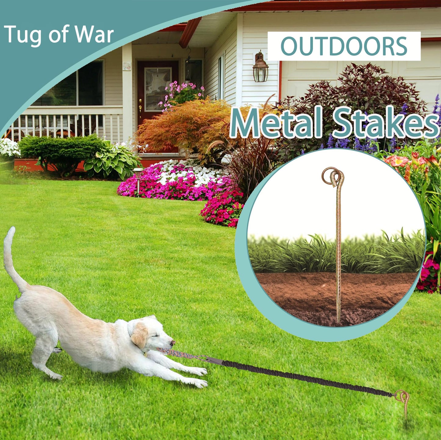 TUFEZIAN Interactive Dog Toys Rope Tug of War Dog Toy for Small Medium Large Dogs,Dog Stakes for Outside,Indoor Tug War Rope Dog Toy,Dog Bungee Tug Toy with 3 Chew Rope, green black