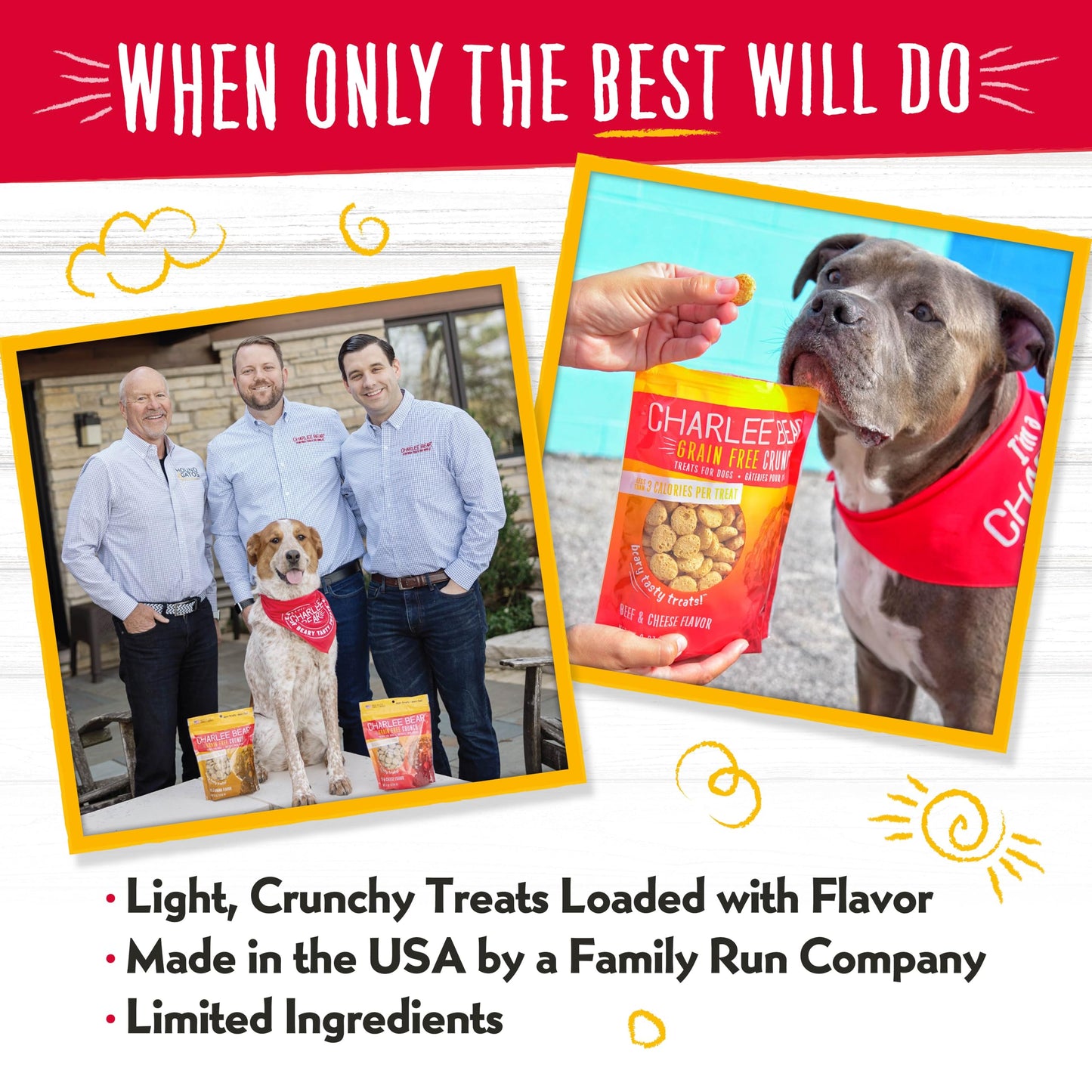 Charlee Bear Dog Training Treats for Small, Medium & Large Breeds, Crunchy Low Calorie Grain Free Dog Treats, USA Made, Three Flavor Variety 6 Pack, 8oz Each