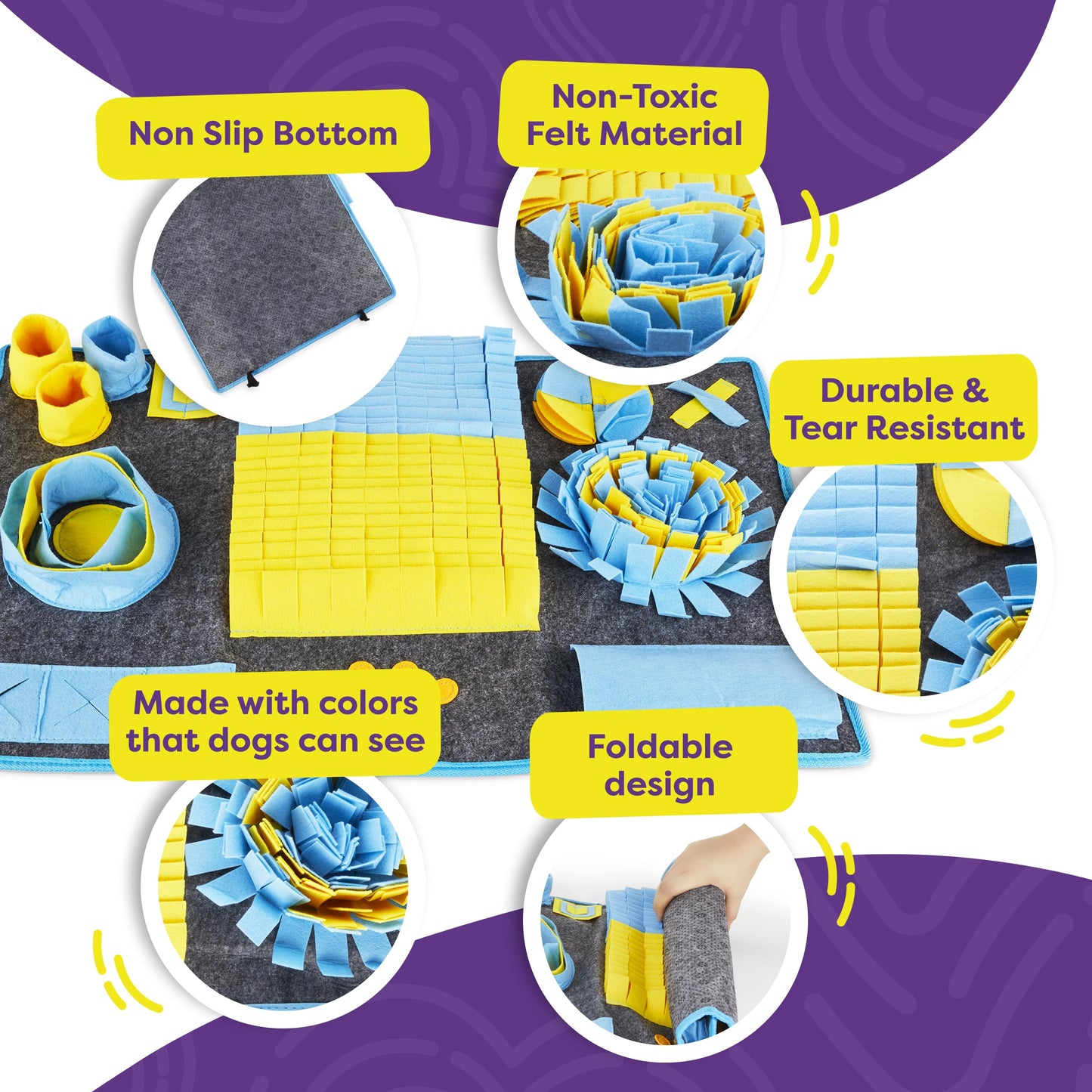 Hertzko XL Snuffle Mat for Dogs – Extra Large Felt Feeding & Activity Mat for Small & Large Breeds – Stimulation Toy with Grippy Bottom, Roll-Up Storage, and Easy Cleaning – Scent Game for Pets