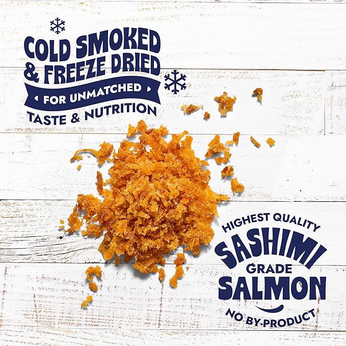 Finfare Freeze Dried Salmon Sprinkles, Grain Free Salmon Meal Topper to Support Taste & Nutrition, High Protein & Omega-3s, Crafted in USA, 6oz