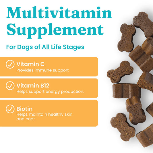 Solid Gold Dog Multivitamin - Soft Dog Vitamins & Supplements Chews - All-in-One Heart, Immune, Brain, Skin, Coat & Gut Health Support w/Vitamin C, B12, Probiotics & Antioxidants - Bacon Flavor 120ct
