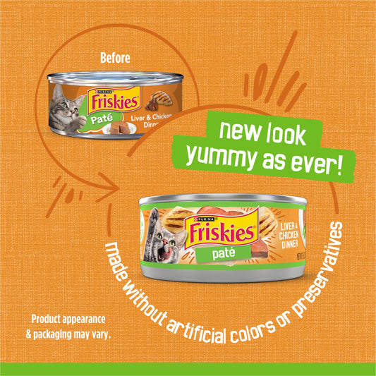 Purina Friskies Wet Cat Food Pate, Liver and Chicken Dinner - (Pack of 24) 5.5 oz. Cans