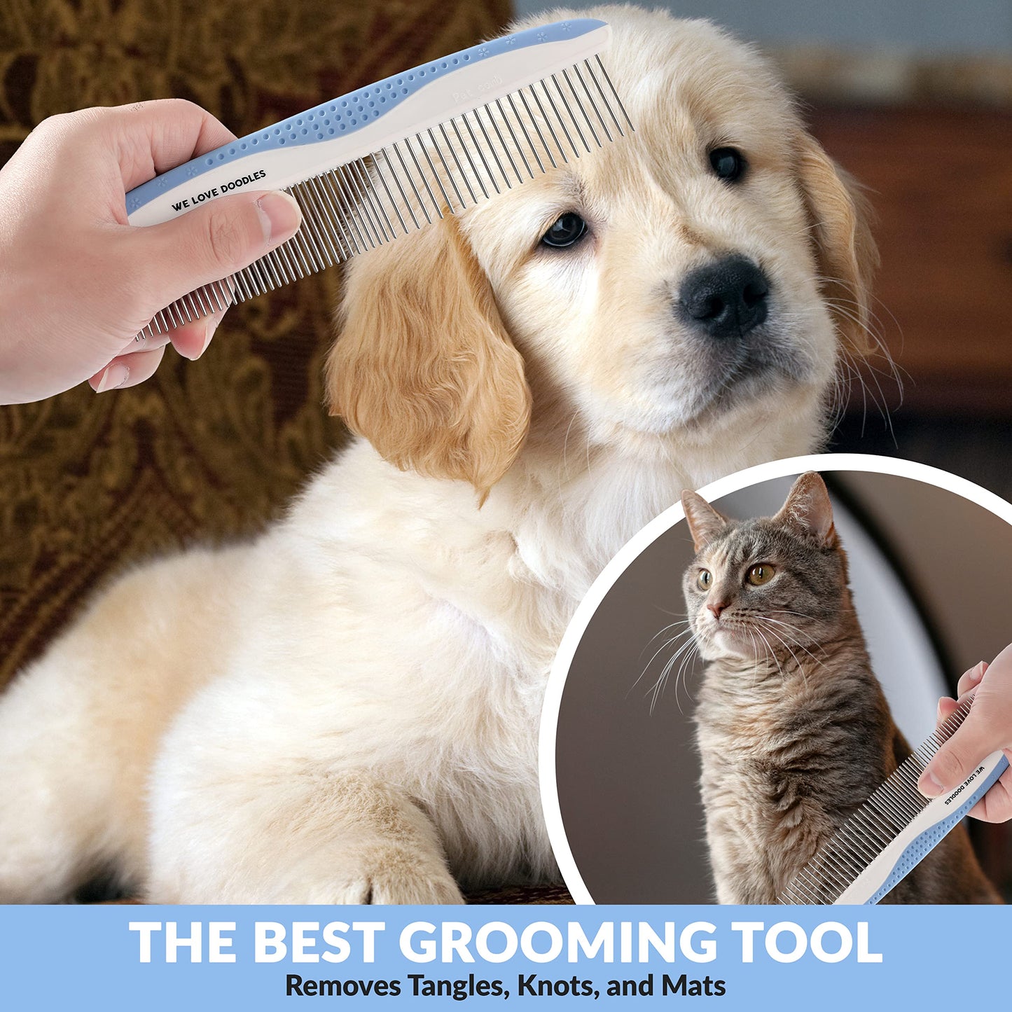We Love Doodles Puppy Shampoo & Conditioner and Metal Dog Grooming Comb | Oatmeal Bathing | Organic Ingredients | Sensitive & Itchy Skin Wash | Removes Tangles & Matts | Dematting Comb | Made in USA