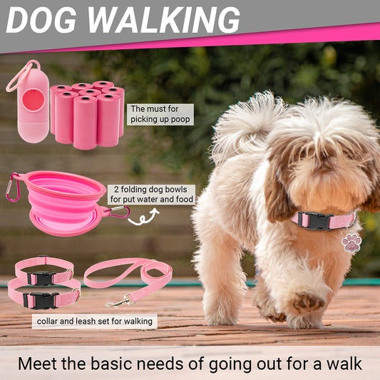 FLYSTAR Puppy Starter Kit for Small Dogs, 26 pcs Dog Supplies, Dog Toys, Collar & Leash, Training Clicker, Treat Bag, Poop Waste Bag with Dispenser, Blanket, Grooming Glove, Bowls, Toothbrush, etc