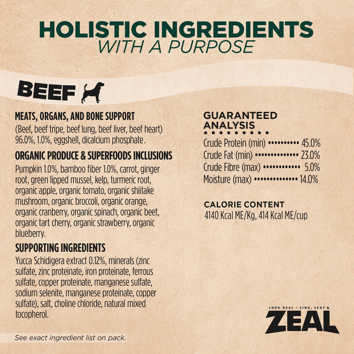 ZEAL Canada Air-Dried Beef Recipe for Dogs - High Protein, Natural Superfoods, Nutrient Rich, No Fillers, Grain Free, Complete & Balanced (Beef, 1 lb)