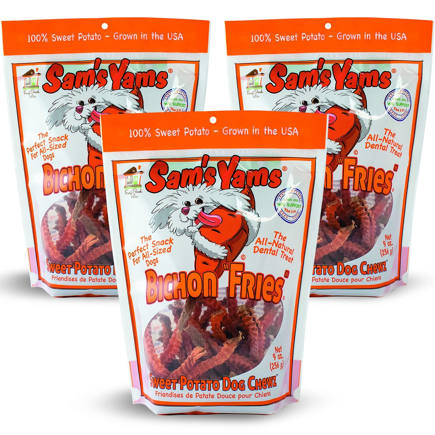 Sams Yams Sweet Potato Dog Treats - Healthy High Fiber Vegan Dental Chew for Small & Medium Dogs - 9oz (3 Packs)