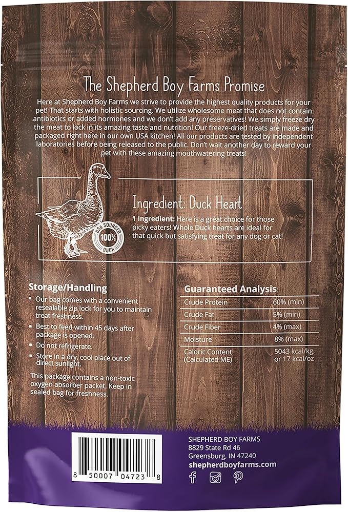 Freeze Dried Dog and Cat Treats, Duck Heart, All Natural Freeze-Dried Dog Treat & Snack, Made in USA, High in Protein, Essential Nutrition of Raw Food, Single Ingredient 3oz