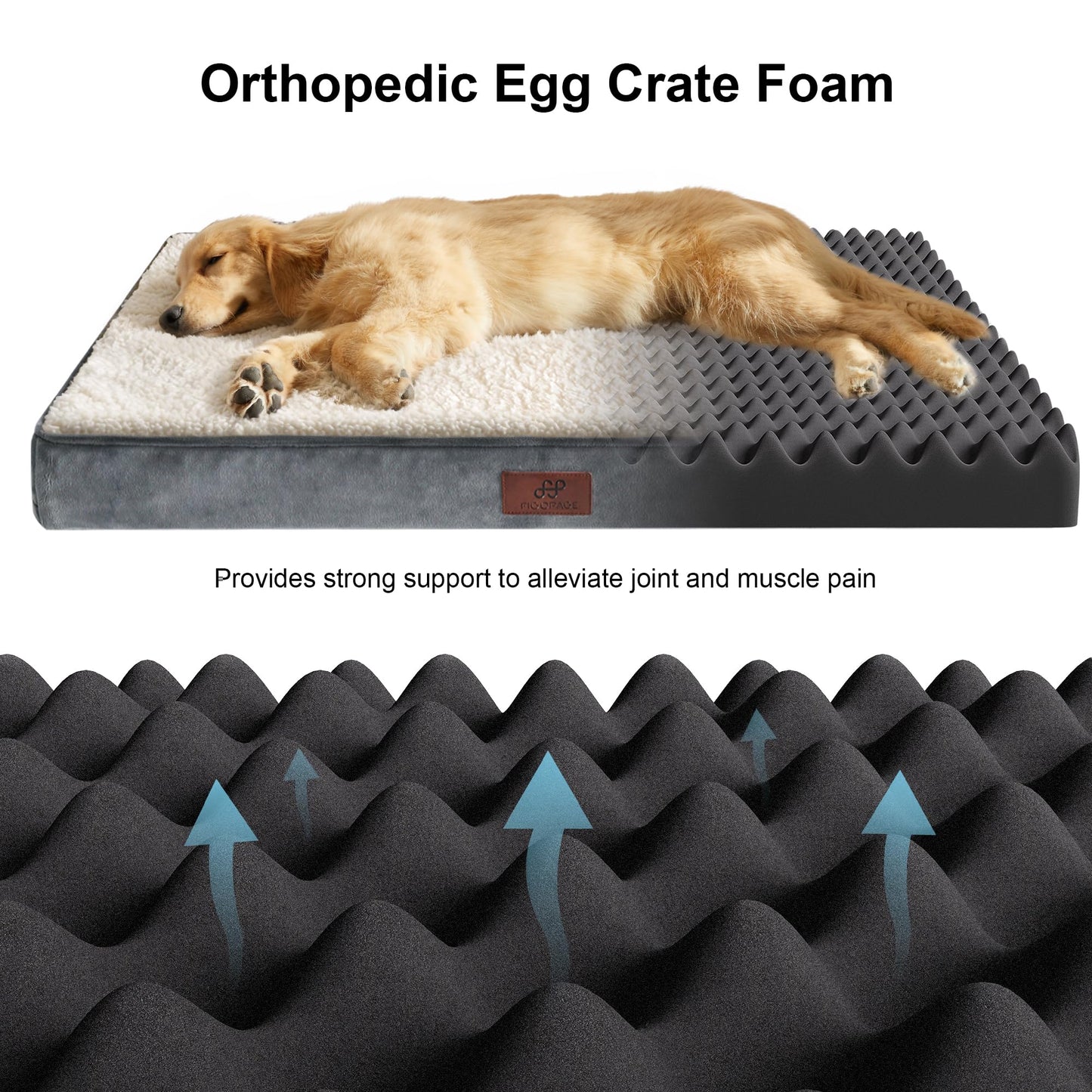Figopage Dog Beds Large Sized Dog Bed for Crate Large Dogs Bed Orthopedic Washable Pet Beds Waterproof Dogs Crate Pad Mat with Removable Cover Anti-Slip Bottom, 41 x 27 Inch