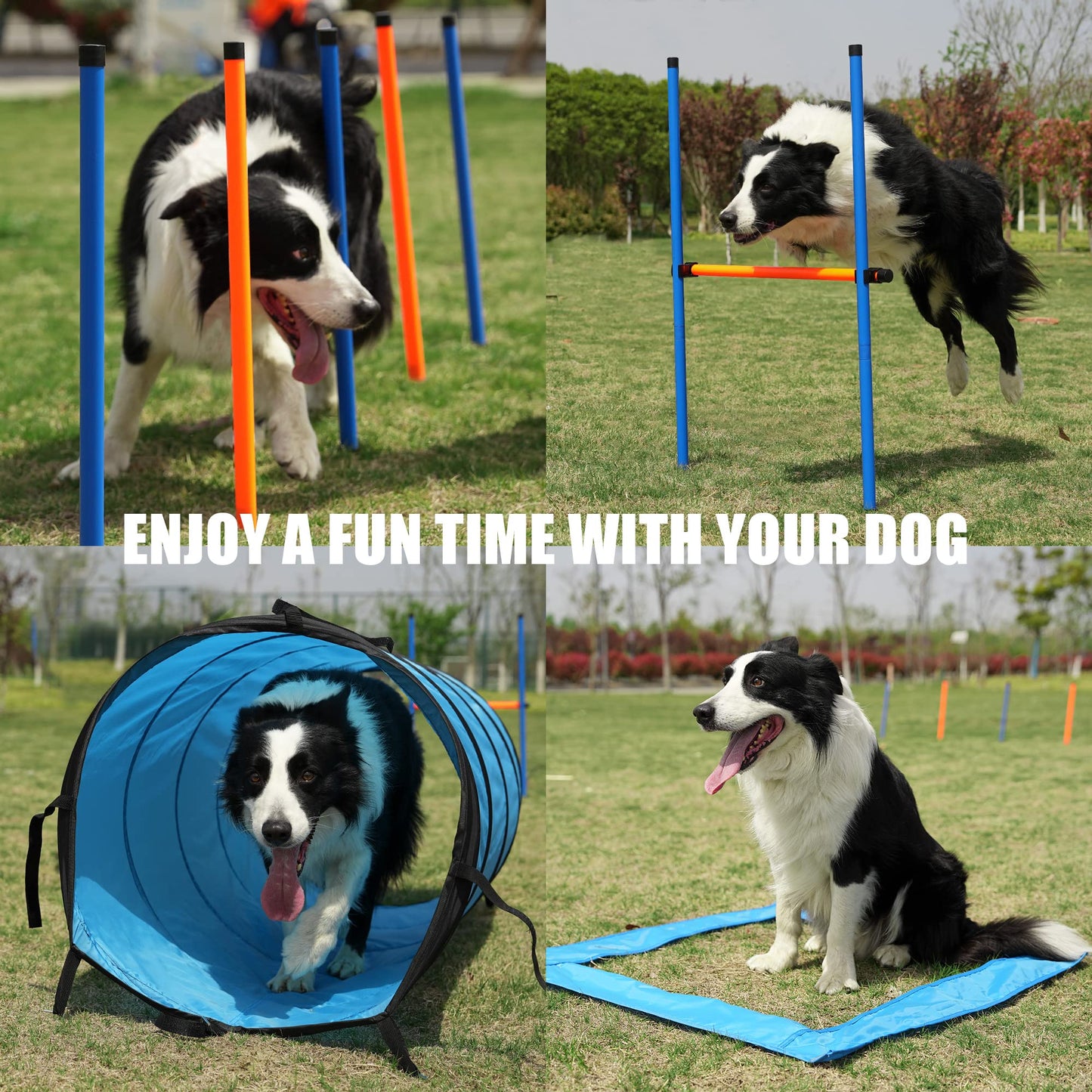 ANC POP Dog Agility Training Equipment Pet Obstacle Training Course Kit Dog Outdoor Games with Tunnel, Adjustable Hurdle, Pause Box, Toys and Carrying Bag