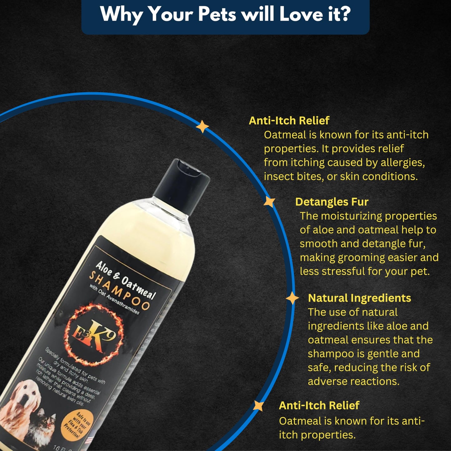 E3 Oatmeal Shampoo for Dogs and Cats - Hypollergenic - Aloe & Oatmeal Itchy Skin Relief - Dog Shampoo for Allergies & Itching - Oatmeal & Aloe, Soothes Sensitive Skin - Shampoo de Avena para Perros