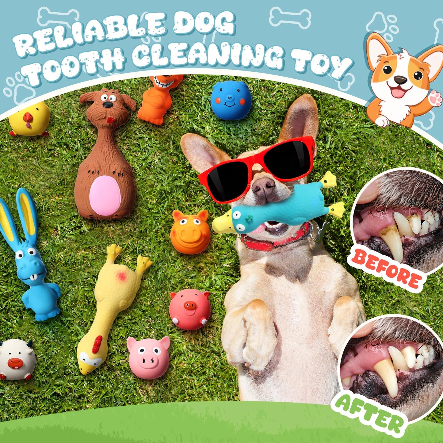 Vertintong 30 Pcs Squeaky Dog Toys Squeak Latex Puppy Funny Animal Soft Dog Chew Toy for Small Medium Large Pets Interactive Play Fetch Reduce Separation Anxiety, Assorted Styles
