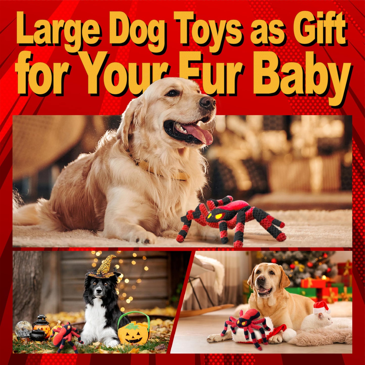 LEGEND SANDY Dog Toys for Large Dogs, Squeaky Dog Toys to Keep Them Busy, Interactive Dog Toy, Crinkle Tug of War Dog Toy (Red)