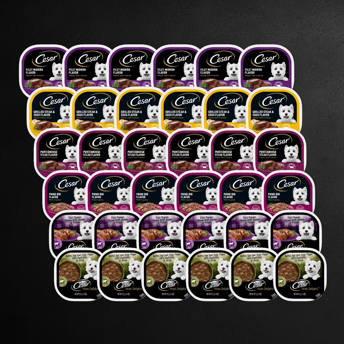 Cesar Wet Dog Food Steak Lovers Variety Pack with Real Meat, 3.5 oz. Trays (36 Count, Pack of 1)