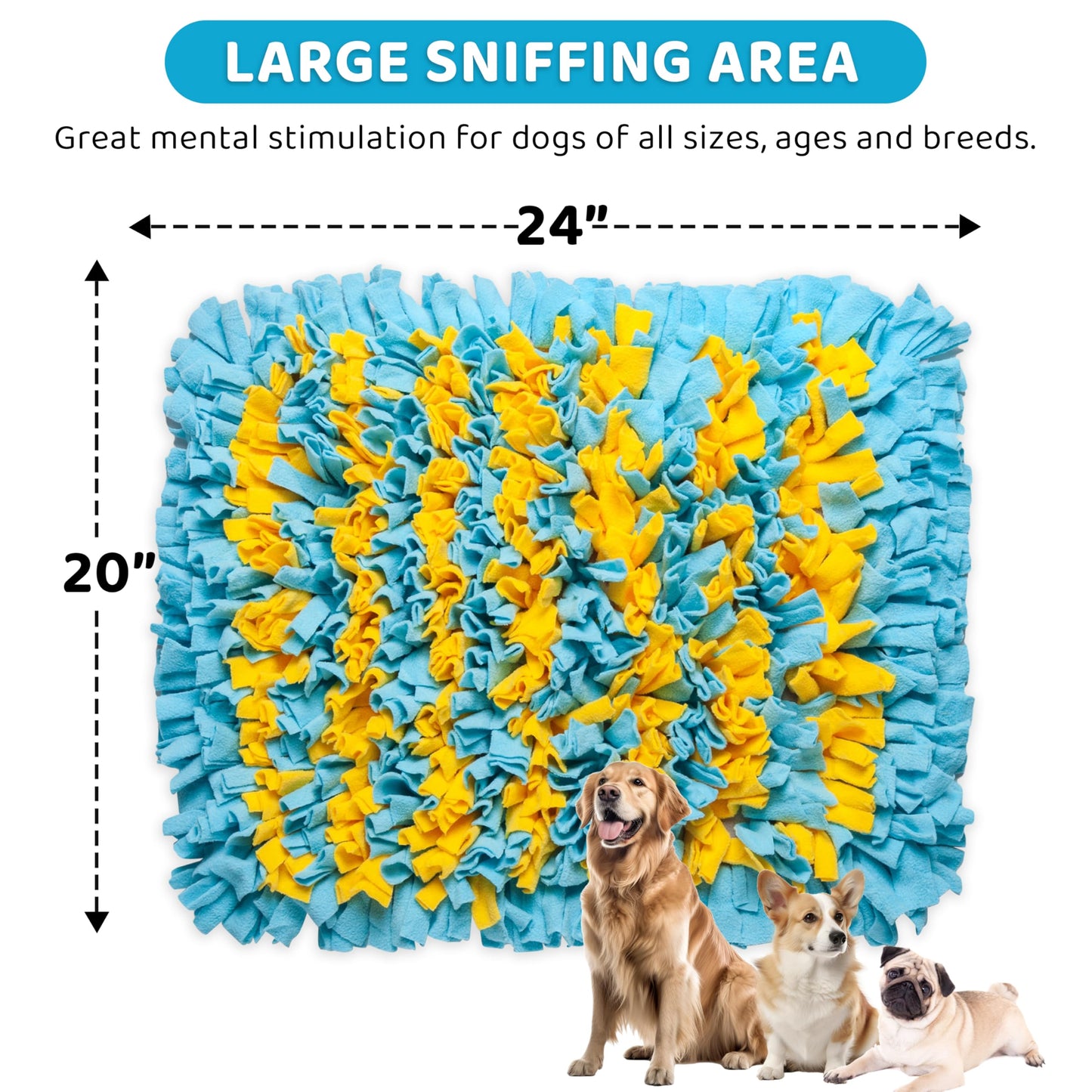 Snuffle Mat for Dogs Large, Enrichment Sniff Mat for Slow Eating, Smell Training, and Stress Relief, Cognitive Dog Toys Foraging Mat to Keep Dog Busy, for Puppy/Small/Medium/Large Breed, 24 x 20 Inch