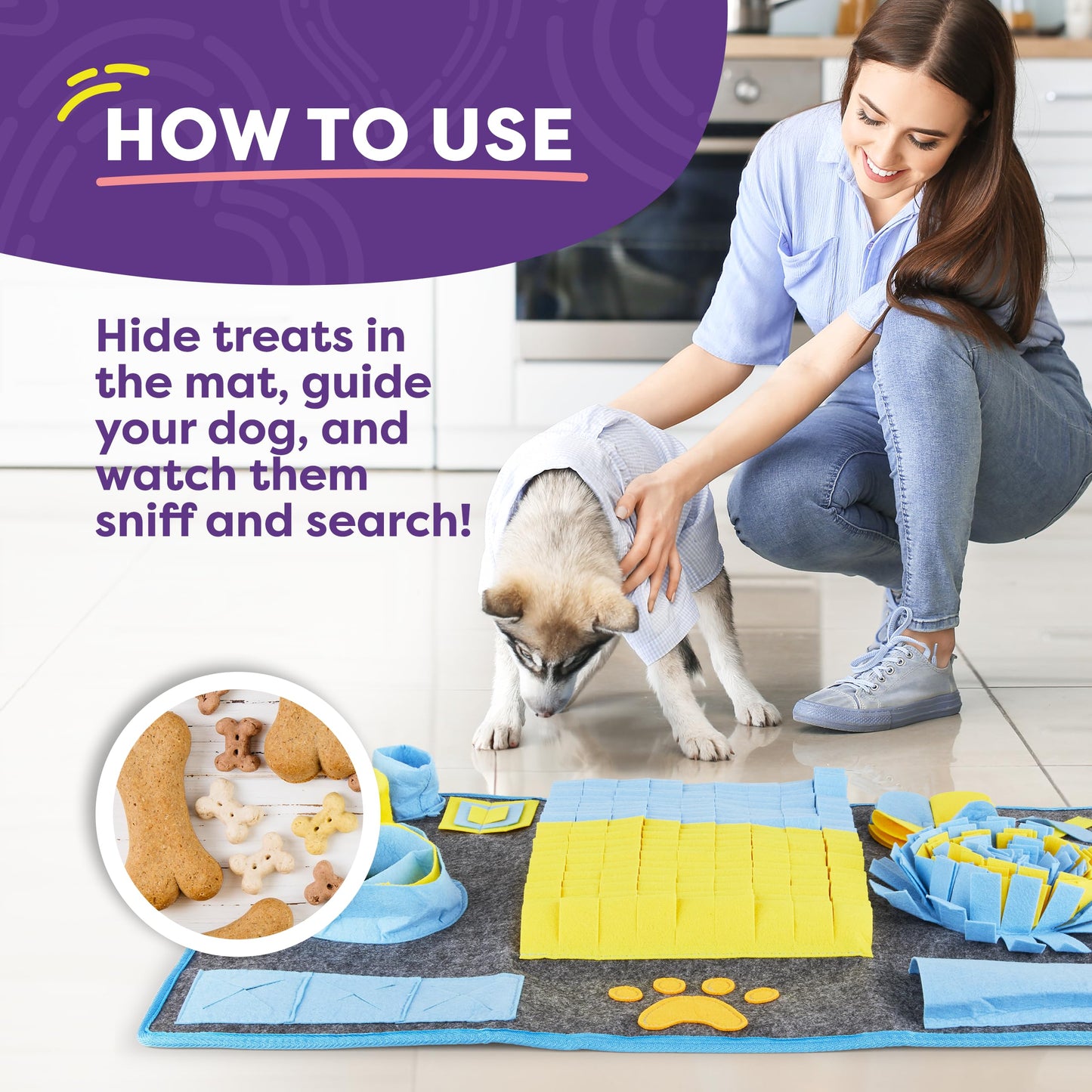 Hertzko XL Snuffle Mat for Dogs – Extra Large Felt Feeding & Activity Mat for Small & Large Breeds – Stimulation Toy with Grippy Bottom, Roll-Up Storage, and Easy Cleaning – Scent Game for Pets