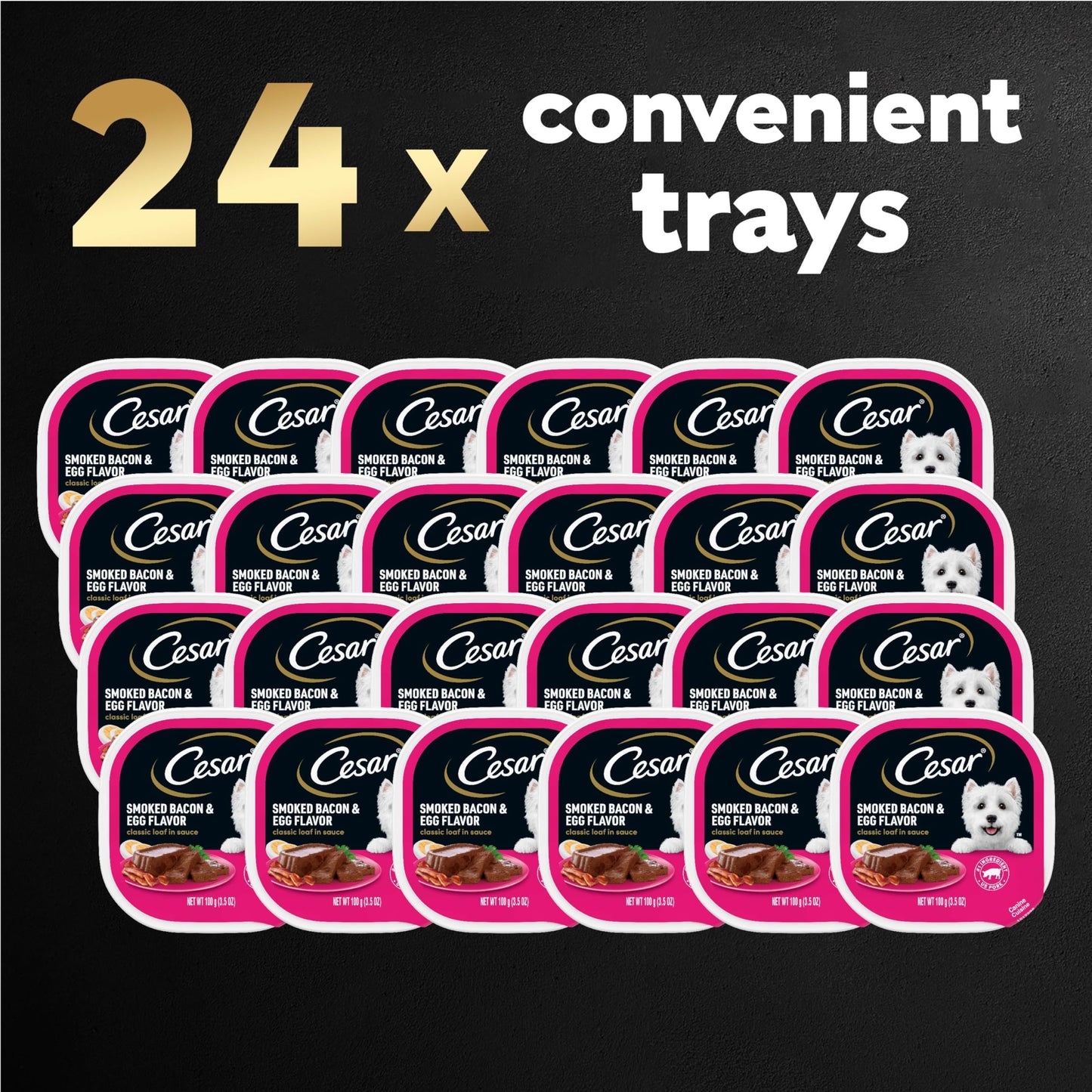 Cesar Wet Dog Food Classic Loaf in Sauce Smoked Bacon & Egg Flavor, 3.5 oz. Easy Peel Trays (24 Count, Pack of 1)