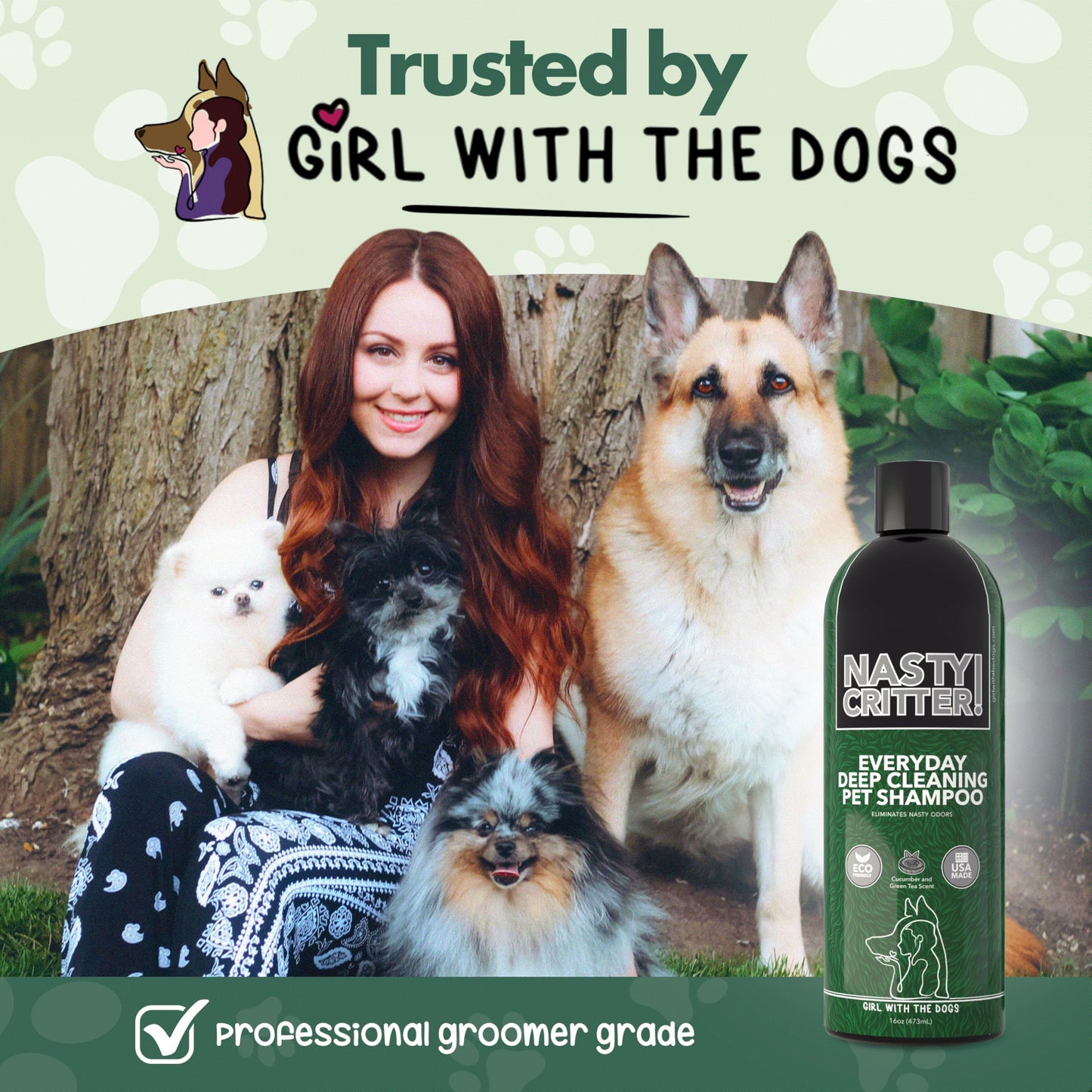 Nasty Critter! by Girl With The Dogs - Made in USA - Deep Clean Everyday Dog Shampoo for 8 Weeks+ (16 Oz)