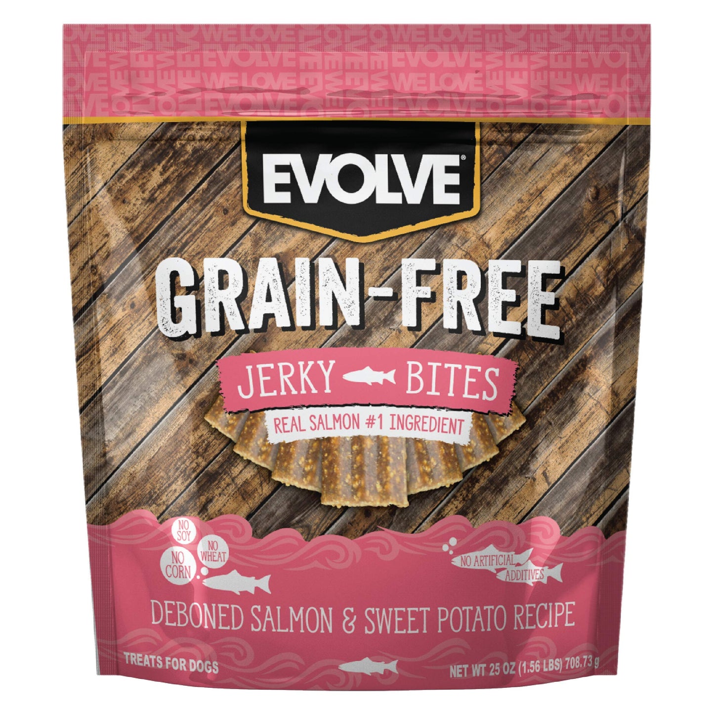 Evolve Grain Free Salmon and Sweet Potato Jerky Bites Dog Treats
