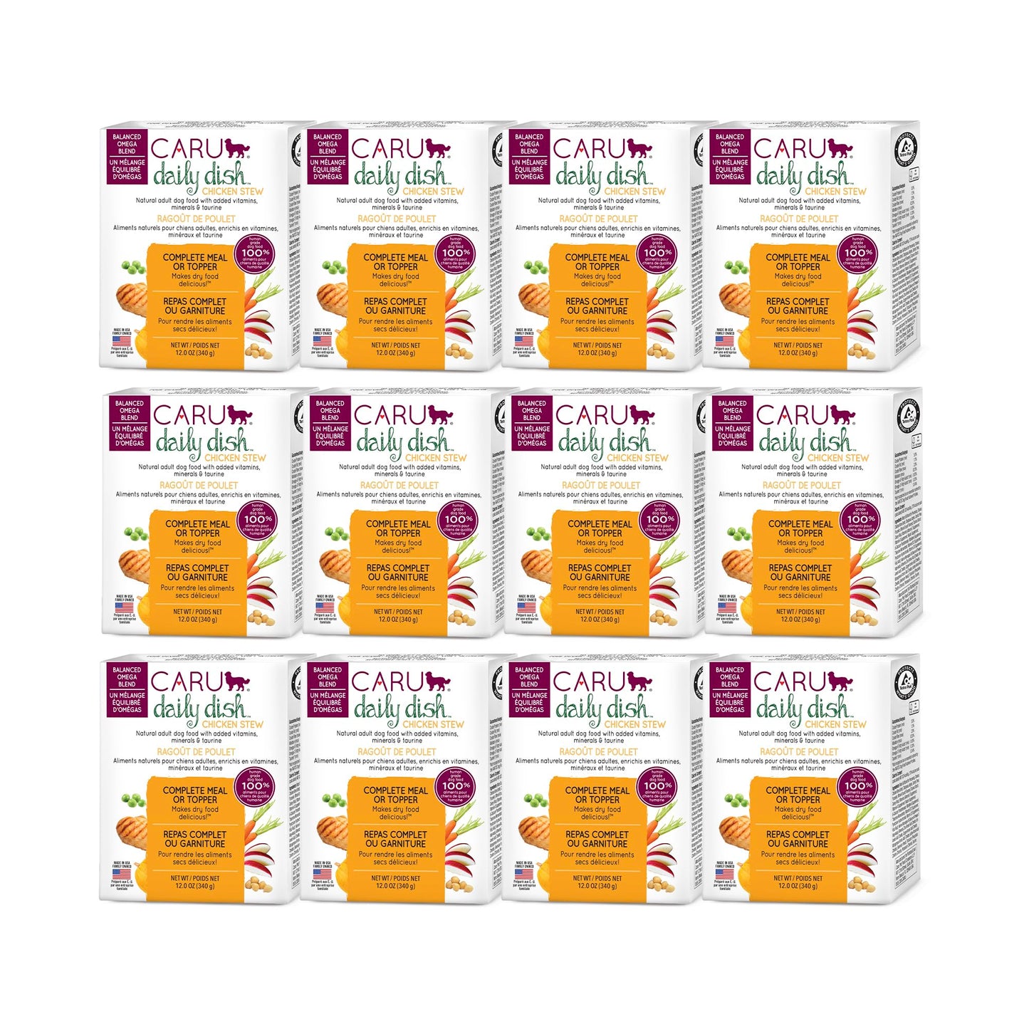 Caru Daily Dish Chicken Stew, Natural Adult Wet Dog Food with Real Chunks of Chicken, with Added Vitamins & Minerals, Non-GMO Ingredients (12.5 oz) - 12 Pack