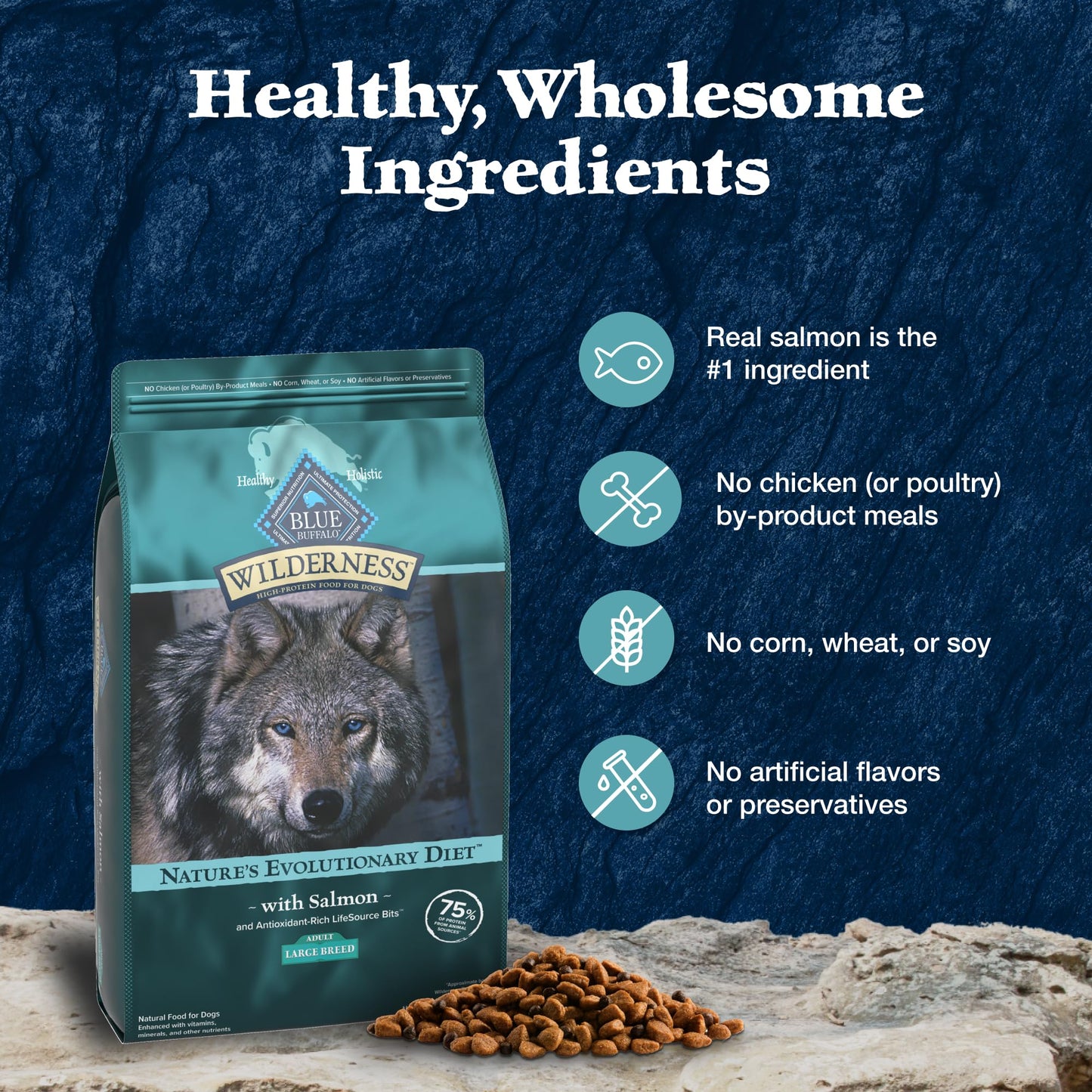 Blue Buffalo Wilderness High Protein Natural Adult Large Breed Dry Dog Food Plus Wholesome Grains, Salmon 24-lb