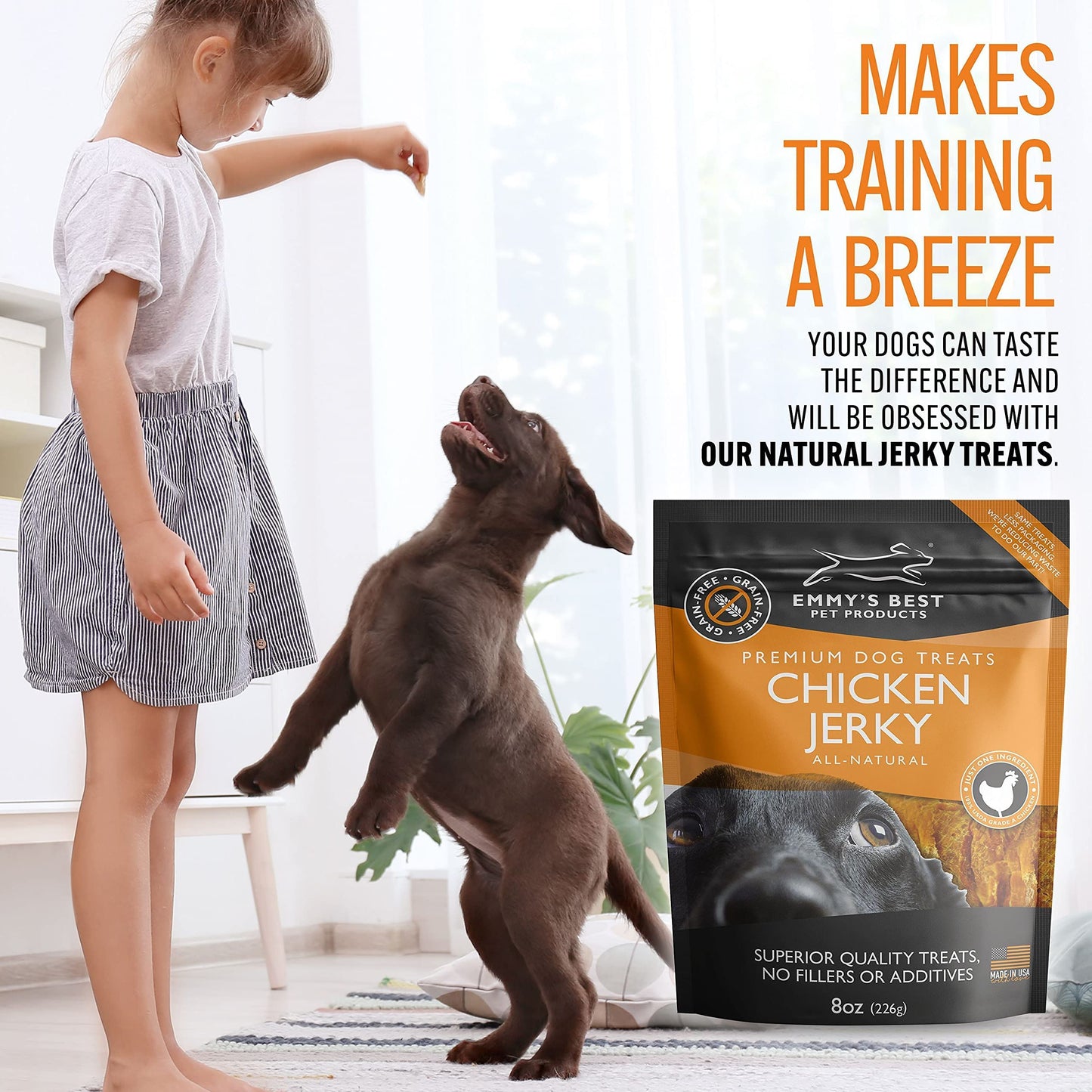 Emmy's Best EBPP Chicken Jerky Dog Treats Made in USA - 100% Natural Jerky Treats Made with Real Chicken - Grilled Chicken Strips for Medium Dogs, Large and Small Dogs