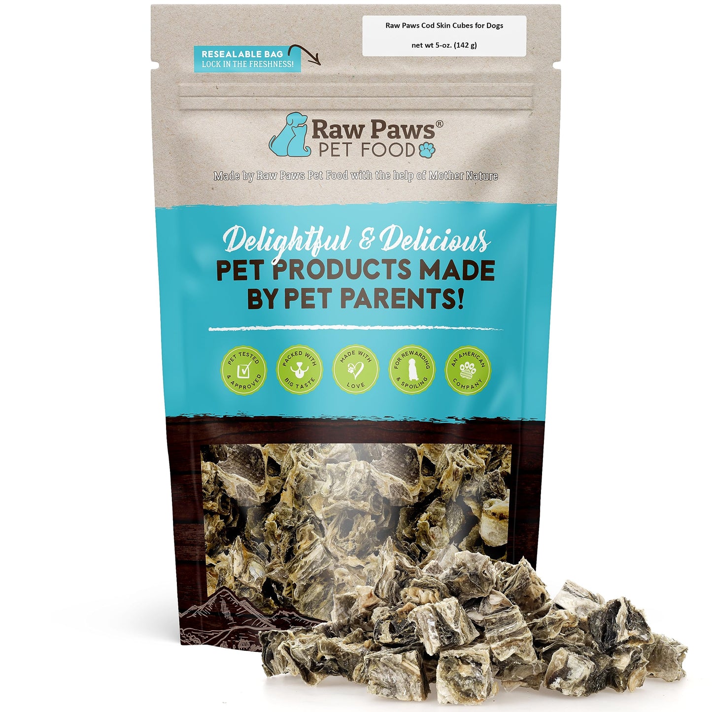 Raw Paws Cod Skin Dog Treats, 5-oz (Cubes) - Crunchy Cod Skins for Dogs - Fish Skin for Dogs