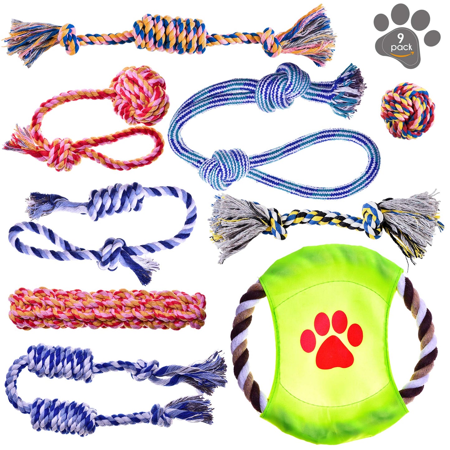 Dog Chew Toys - Puppy Teething Toys - Rope Toy Pack for Small Dogs - Tug Toy - Toy Set - Washable Cotton Rope for Dogs (Pack of 14)